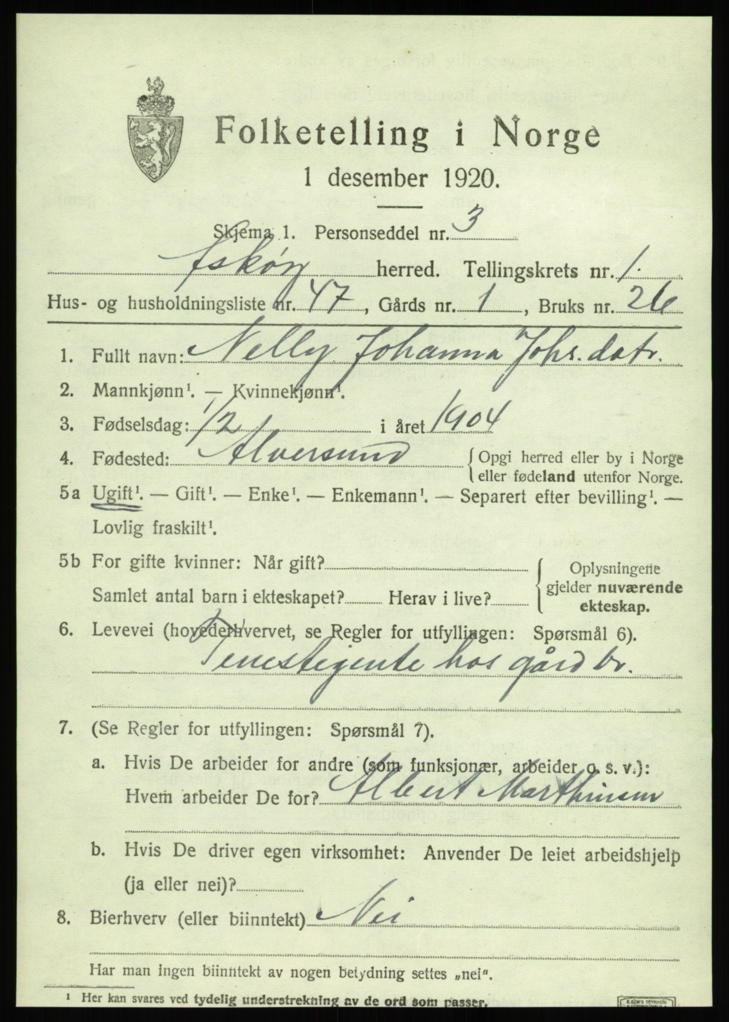 SAB, 1920 census for Askøy, 1920, p. 4014