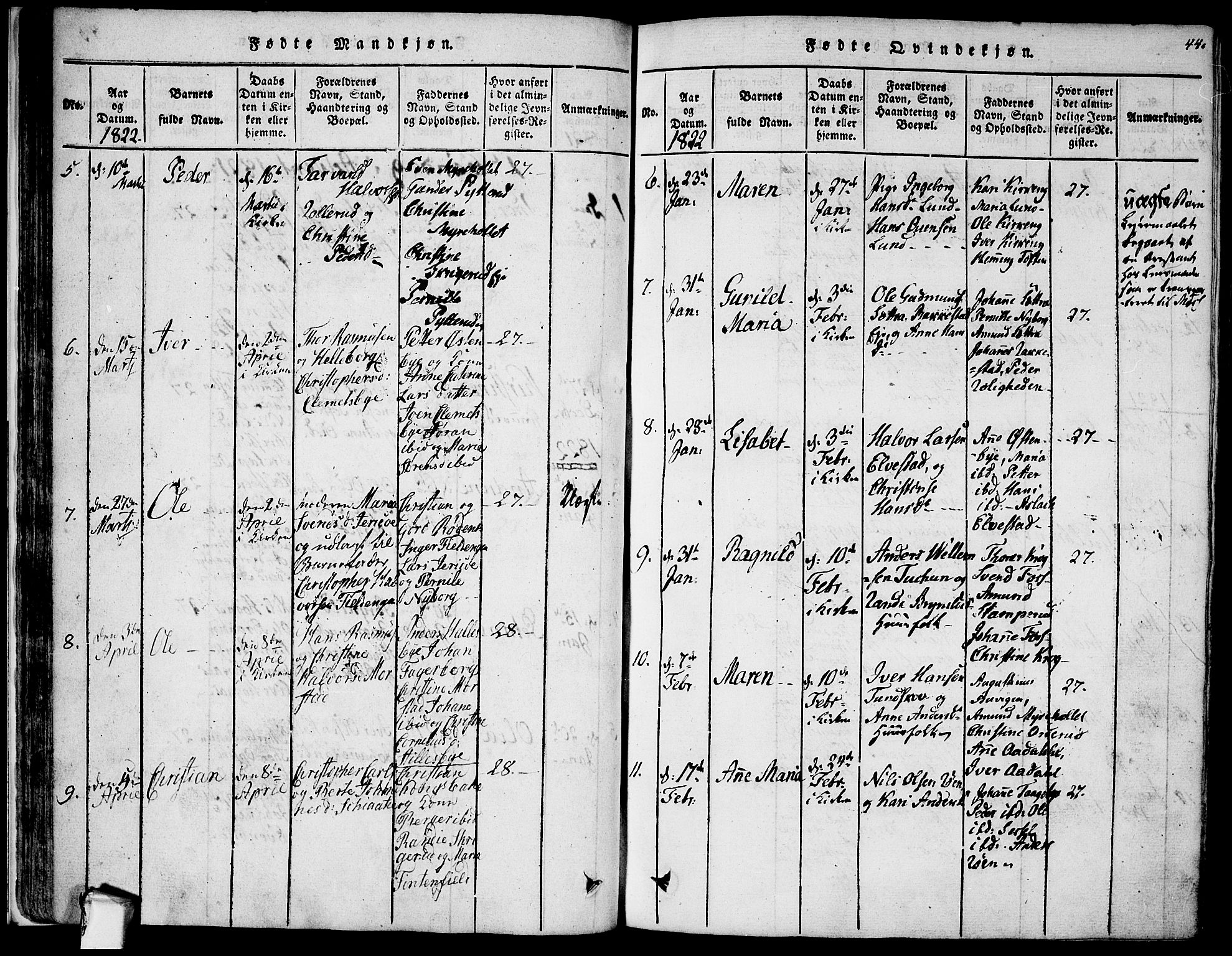 Rødenes prestekontor Kirkebøker, SAO/A-2005/F/Fa/L0004: Parish register (official) no. I 4, 1814-1838, p. 44