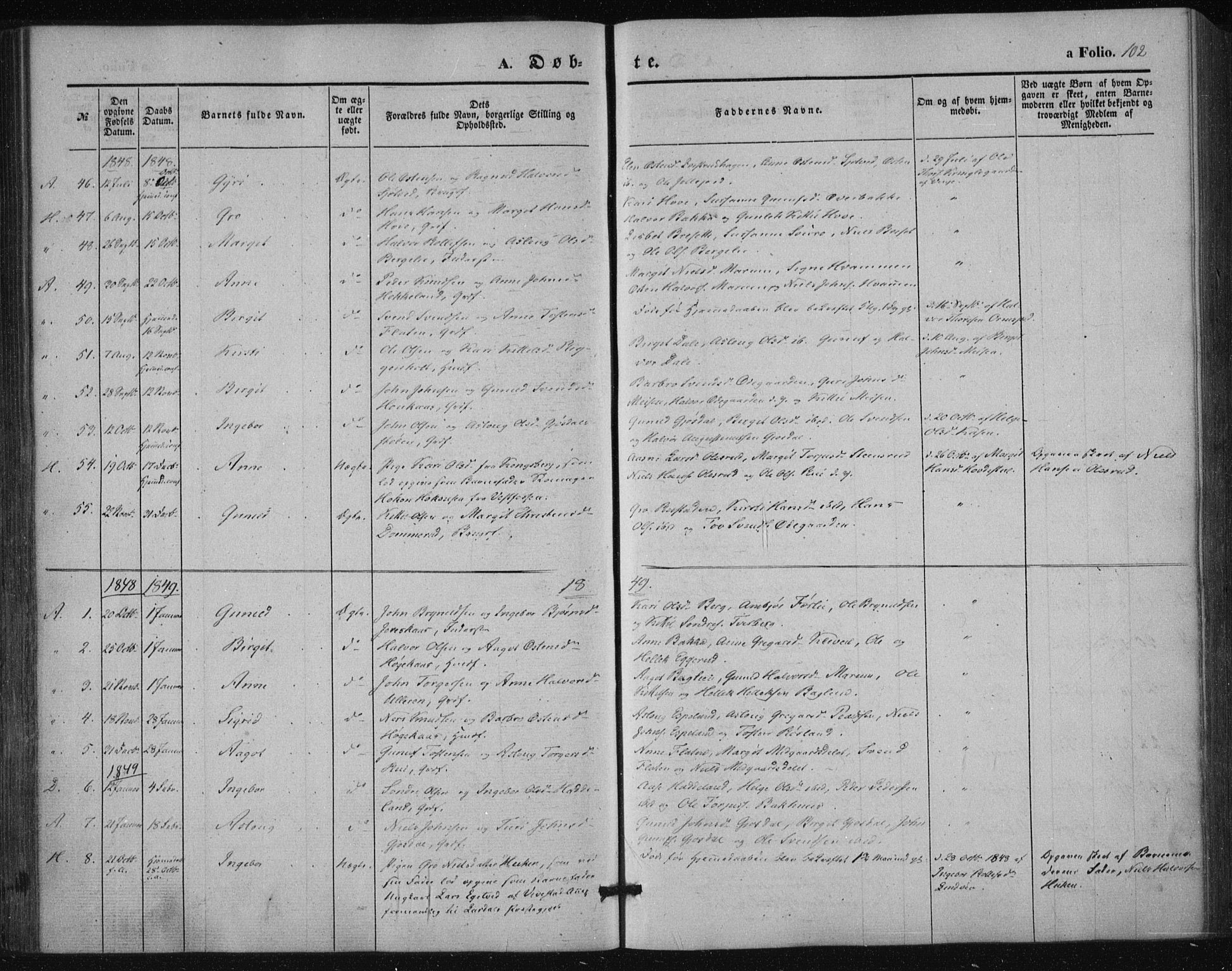Tinn kirkebøker, SAKO/A-308/F/Fa/L0005: Parish register (official) no. I 5, 1844-1856, p. 102