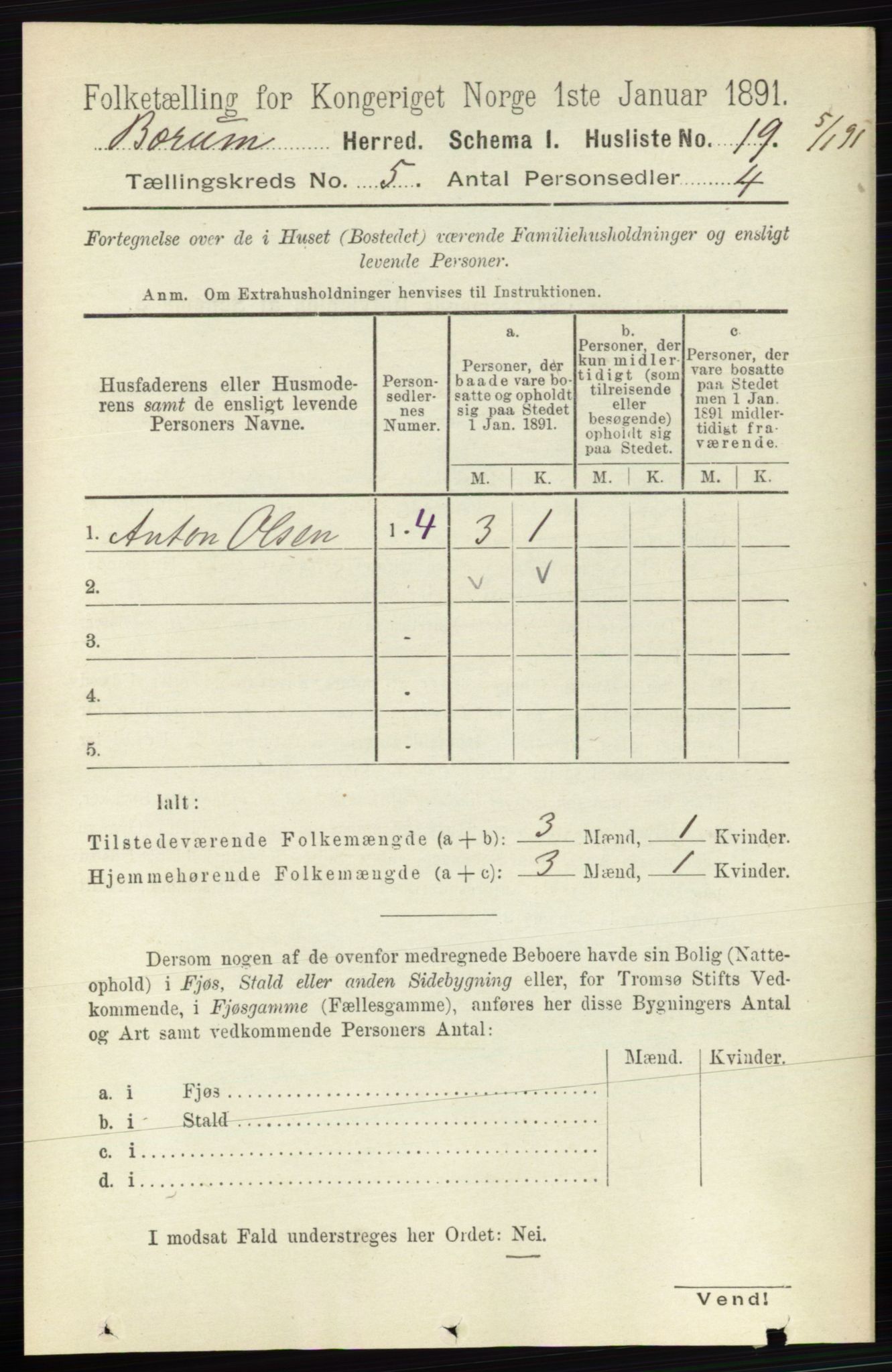 RA, 1891 census for 0219 Bærum, 1891, p. 2955