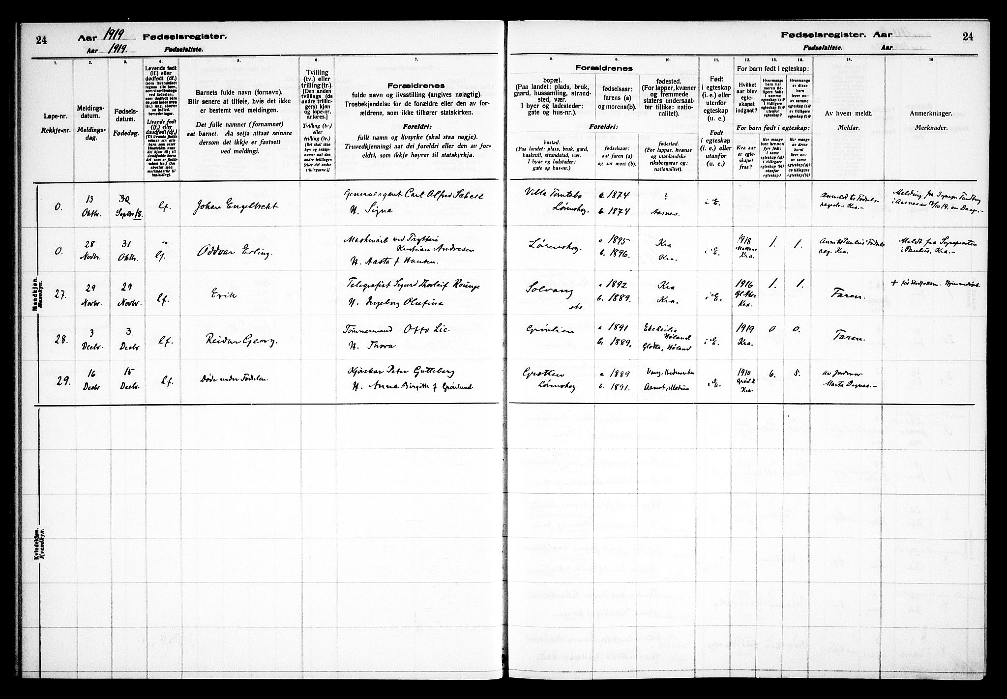 Skedsmo prestekontor Kirkebøker, SAO/A-10033a/J/Jb/L0001: Birth register no. II 1, 1916-1932, p. 24