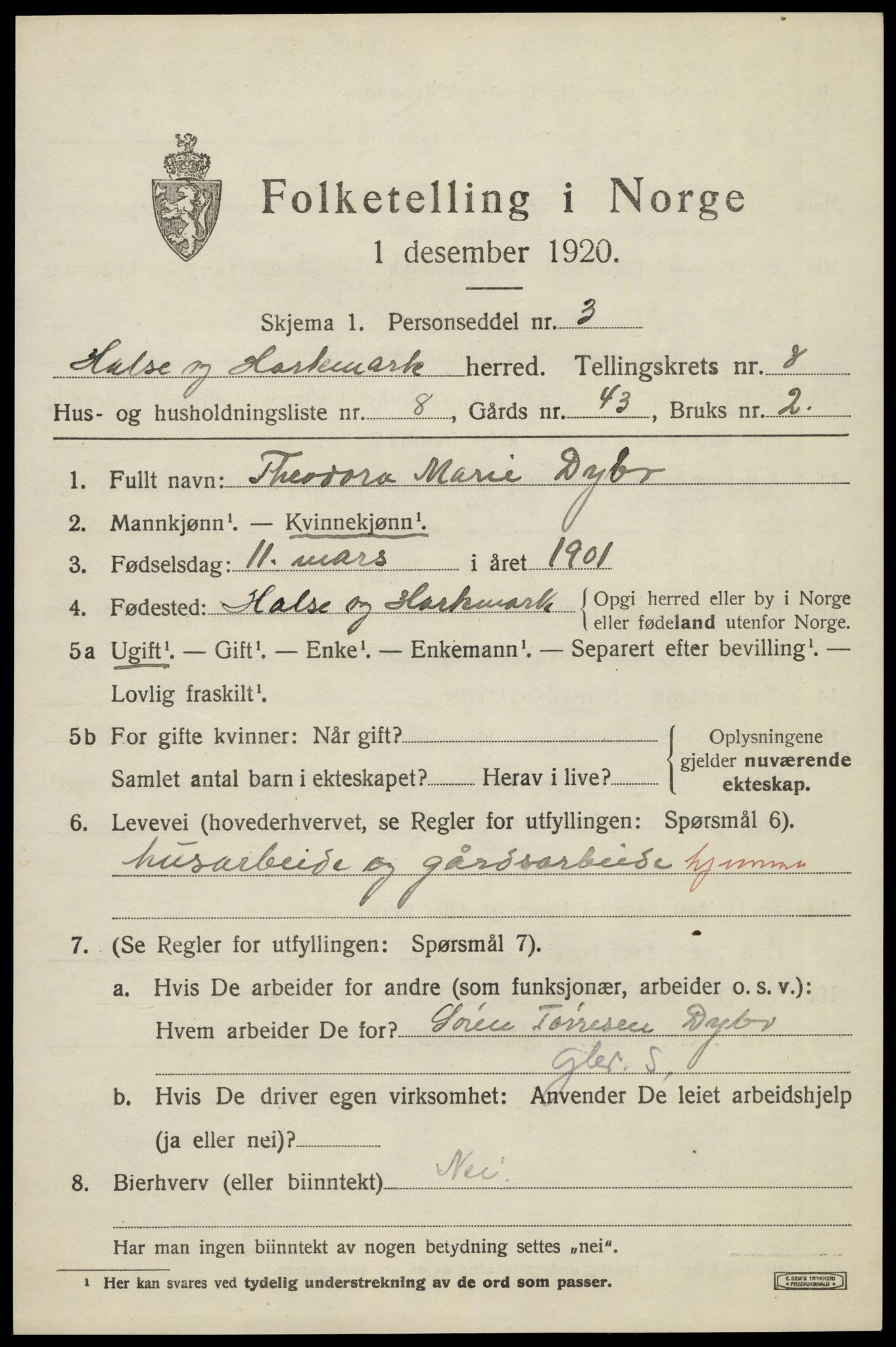 SAK, 1920 census for Halse og Harkmark, 1920, p. 4401