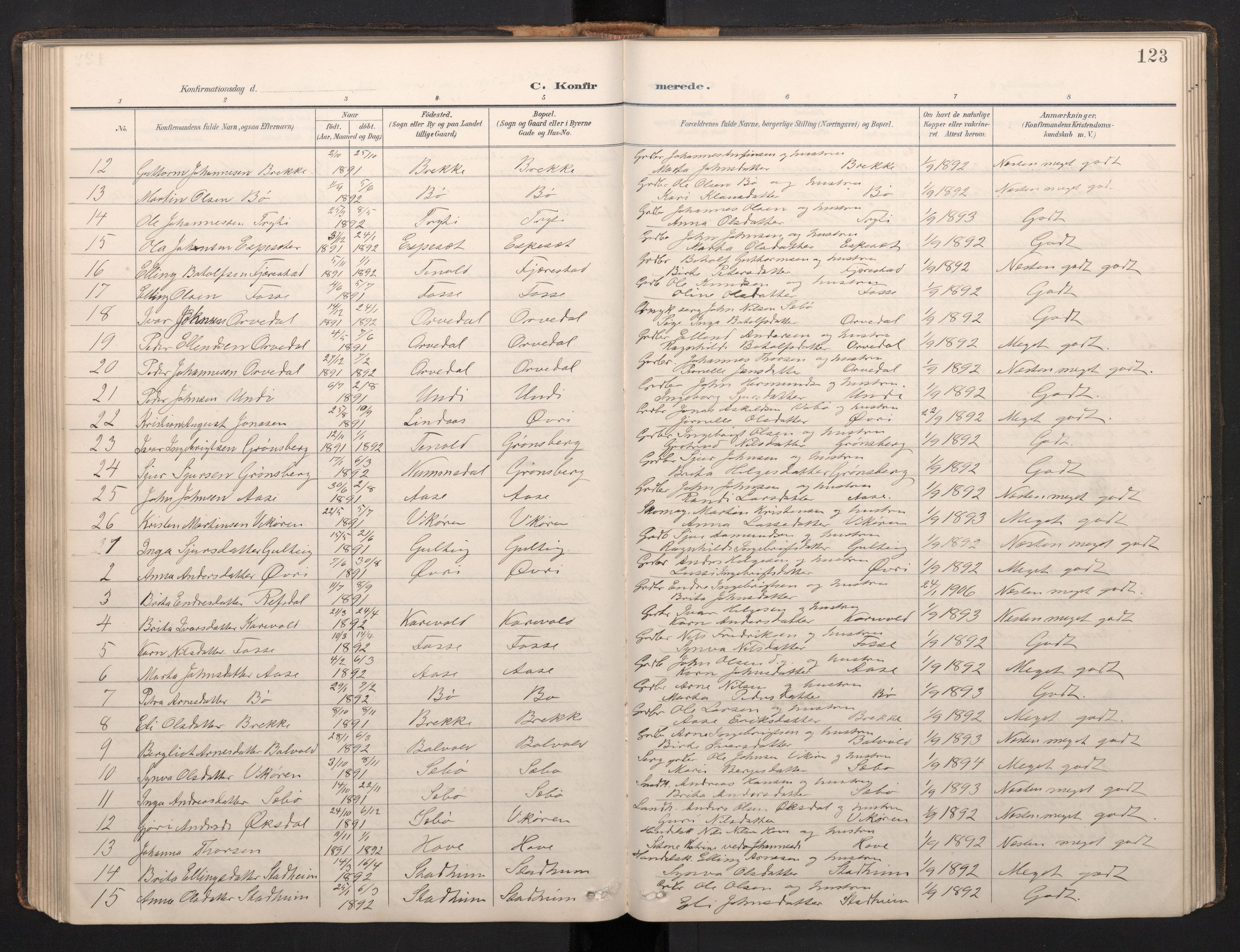 Vik sokneprestembete, AV/SAB-A-81501/H/Hab/Haba/L0004: Parish register (copy) no. A 4, 1895-1914, p. 122b-123a