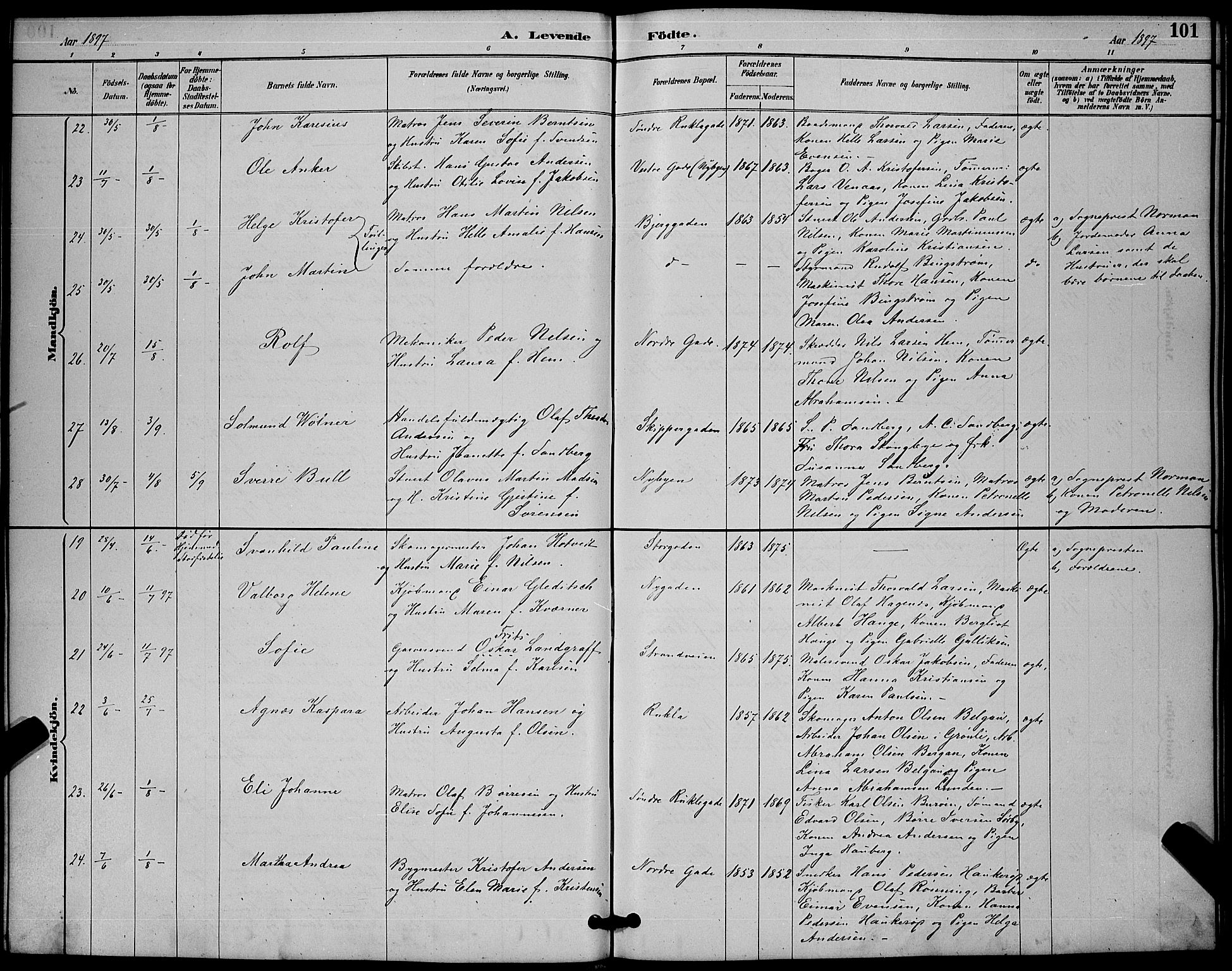 Sandefjord kirkebøker, AV/SAKO-A-315/G/Ga/L0001: Parish register (copy) no. 1, 1885-1903, p. 101