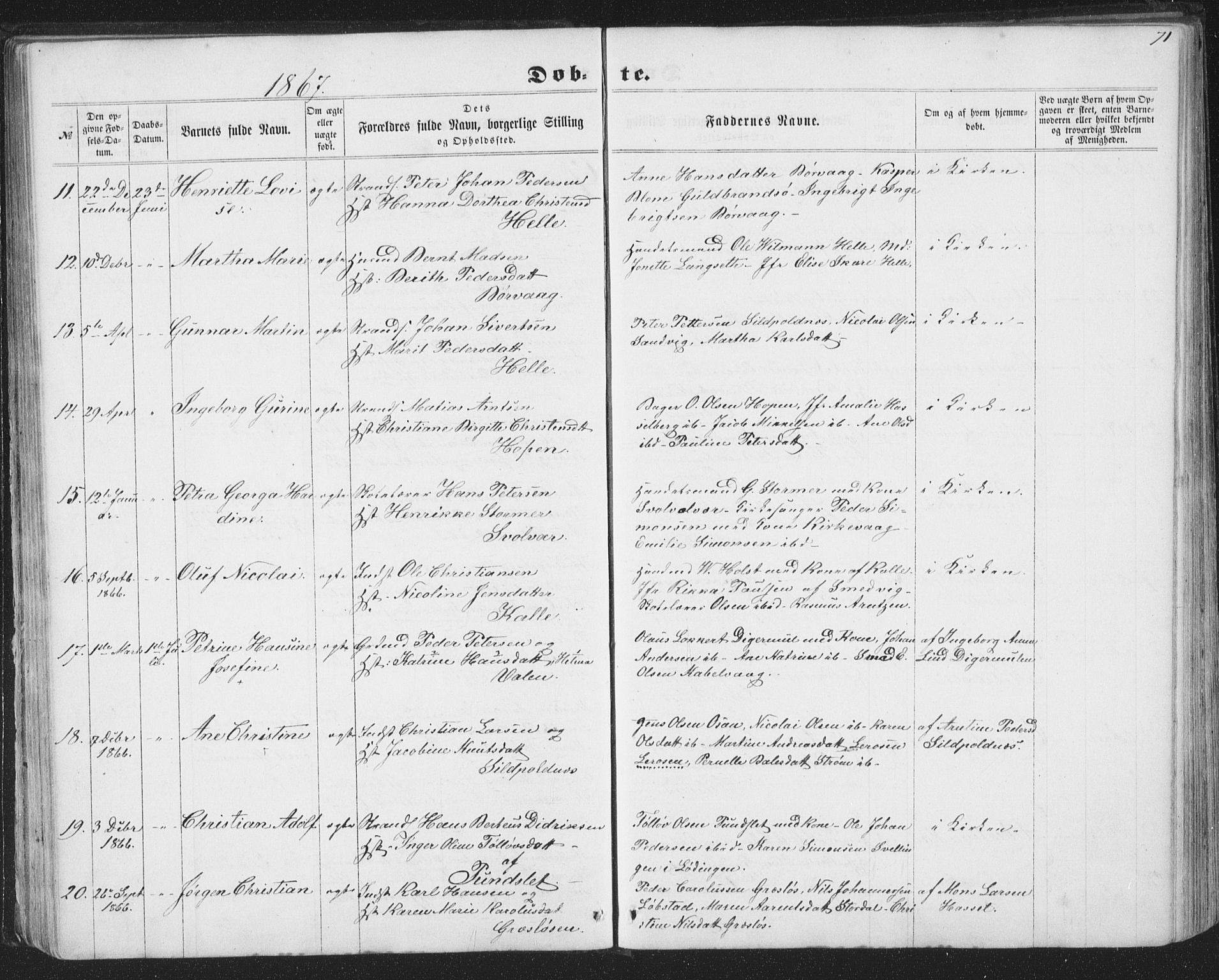 Ministerialprotokoller, klokkerbøker og fødselsregistre - Nordland, SAT/A-1459/874/L1073: Parish register (copy) no. 874C02, 1860-1870, p. 71