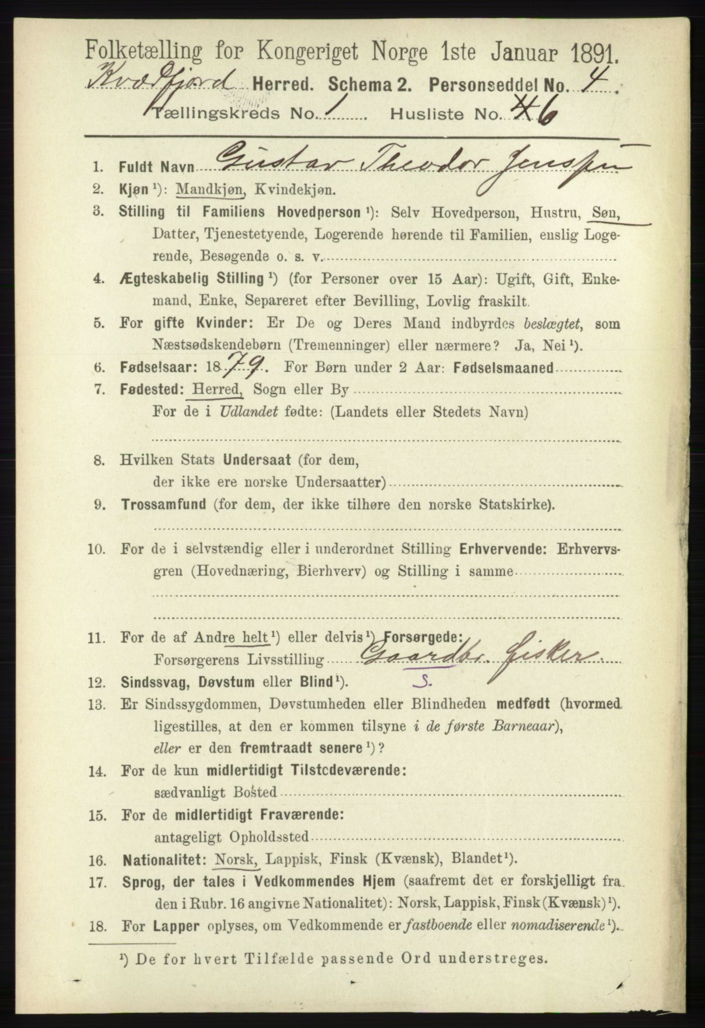 RA, 1891 census for 1911 Kvæfjord, 1891, p. 137