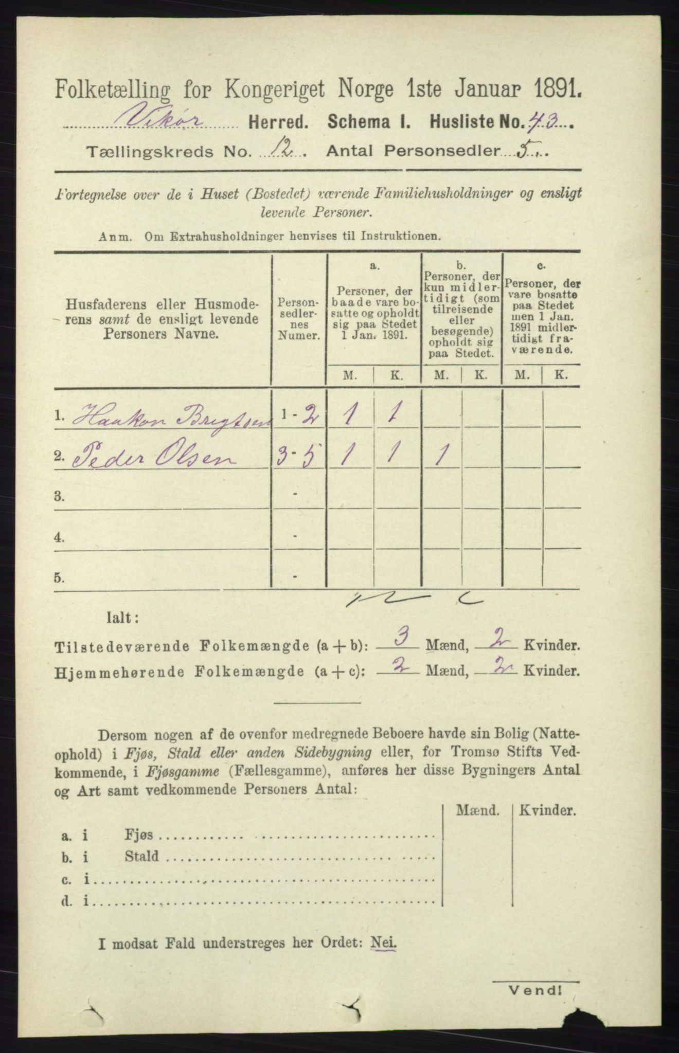 RA, 1891 census for 1238 Vikør, 1891, p. 3300