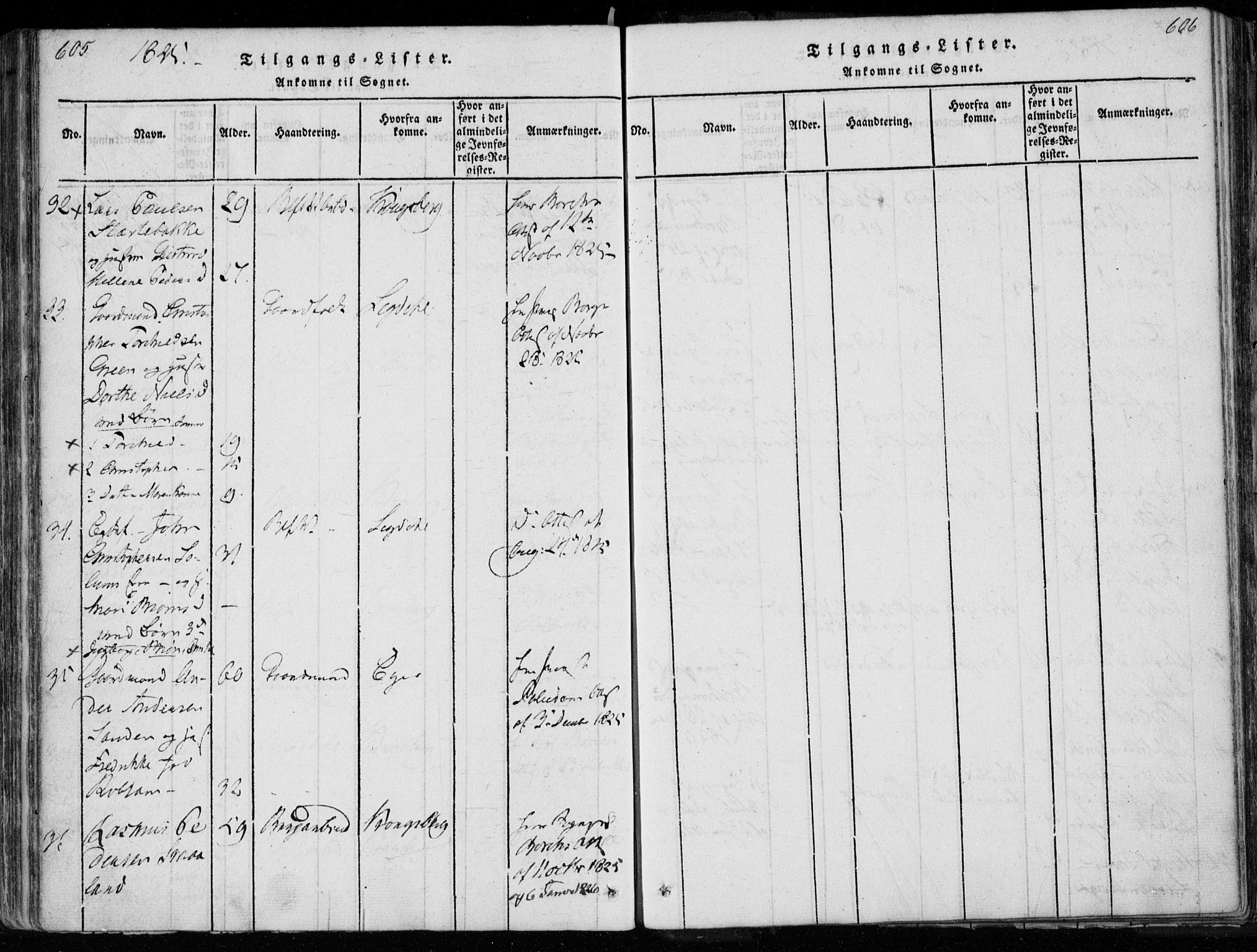 Modum kirkebøker, SAKO/A-234/F/Fa/L0005: Parish register (official) no. 5, 1824-1841, p. 605-606