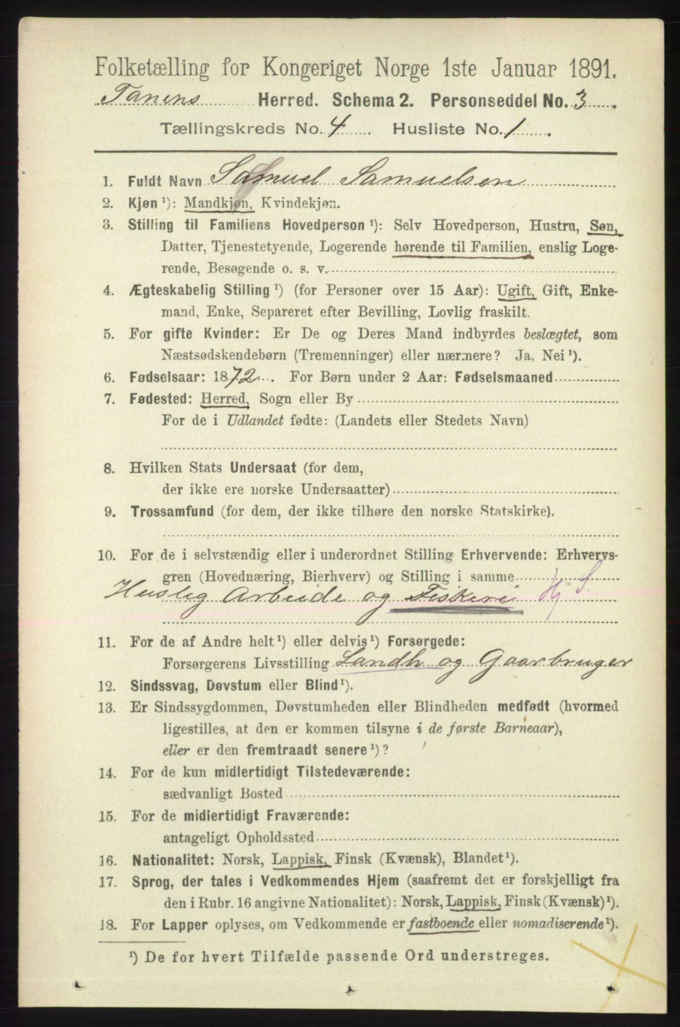 RA, 1891 census for 2025 Tana, 1891, p. 1743