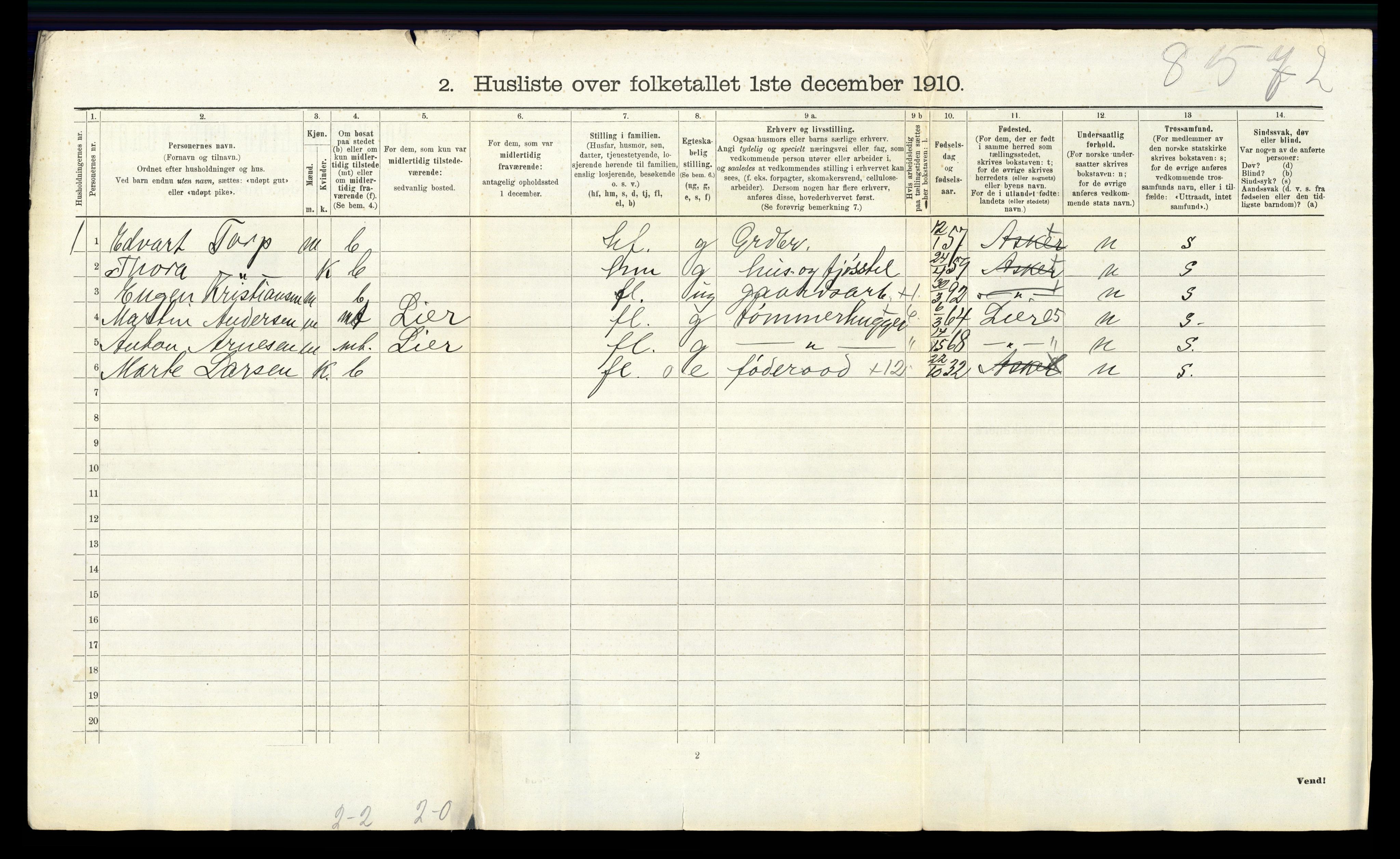 RA, 1910 census for Asker, 1910, p. 1441
