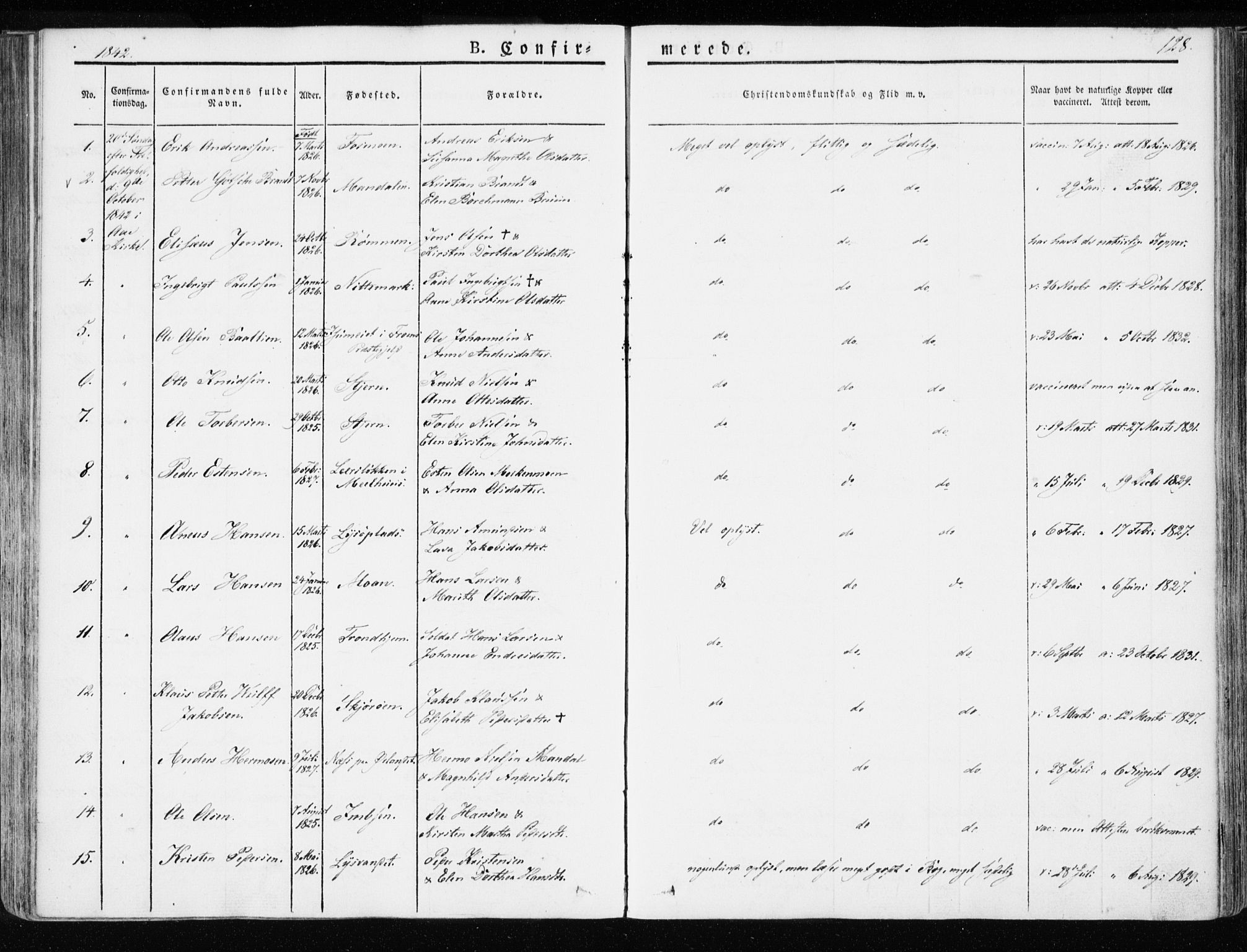 Ministerialprotokoller, klokkerbøker og fødselsregistre - Sør-Trøndelag, AV/SAT-A-1456/655/L0676: Parish register (official) no. 655A05, 1830-1847, p. 128