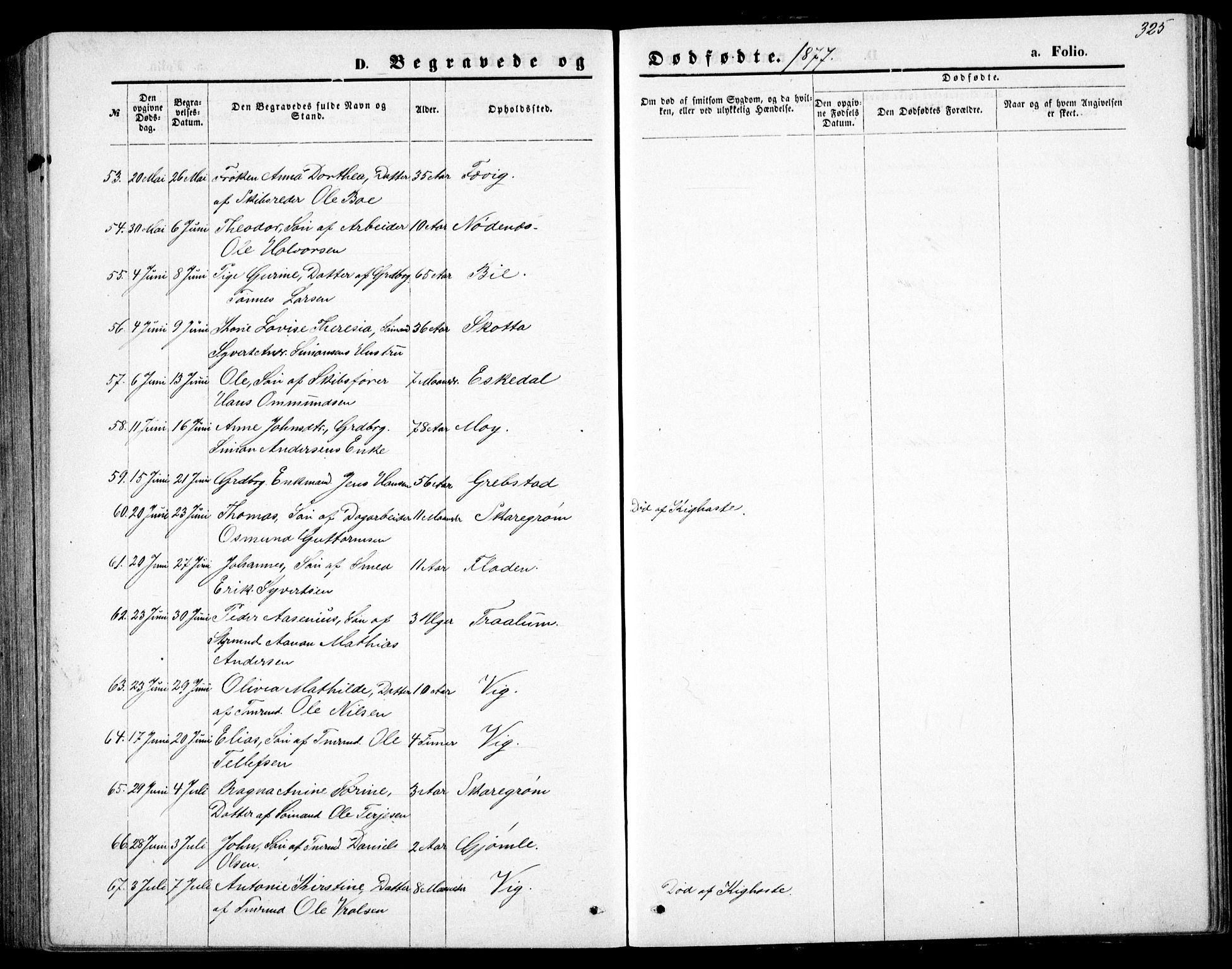 Fjære sokneprestkontor, AV/SAK-1111-0011/F/Fb/L0010: Parish register (copy) no. B 10, 1871-1880, p. 325