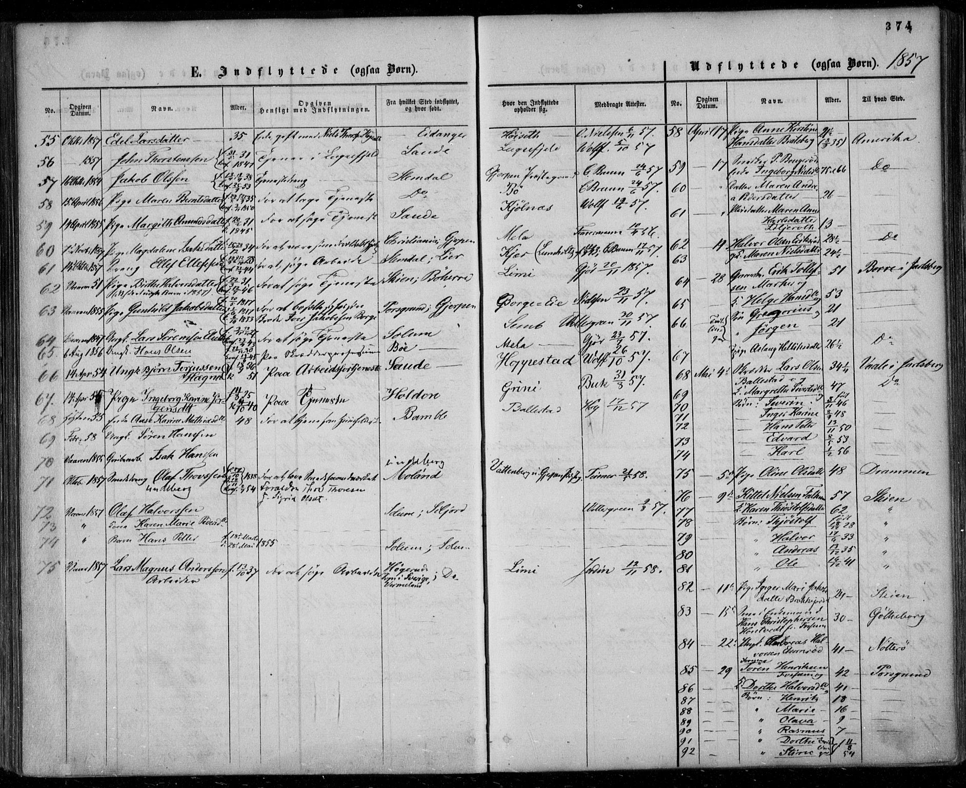 Gjerpen kirkebøker, SAKO/A-265/F/Fa/L0008b: Parish register (official) no. I 8B, 1857-1871, p. 374