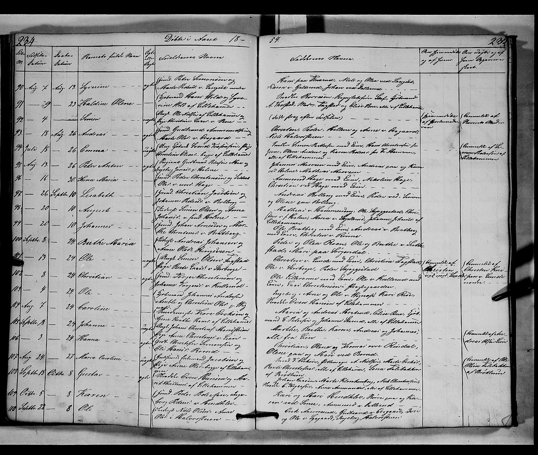 Fåberg prestekontor, SAH/PREST-086/H/Ha/Hab/L0006: Parish register (copy) no. 6, 1837-1855, p. 234-235