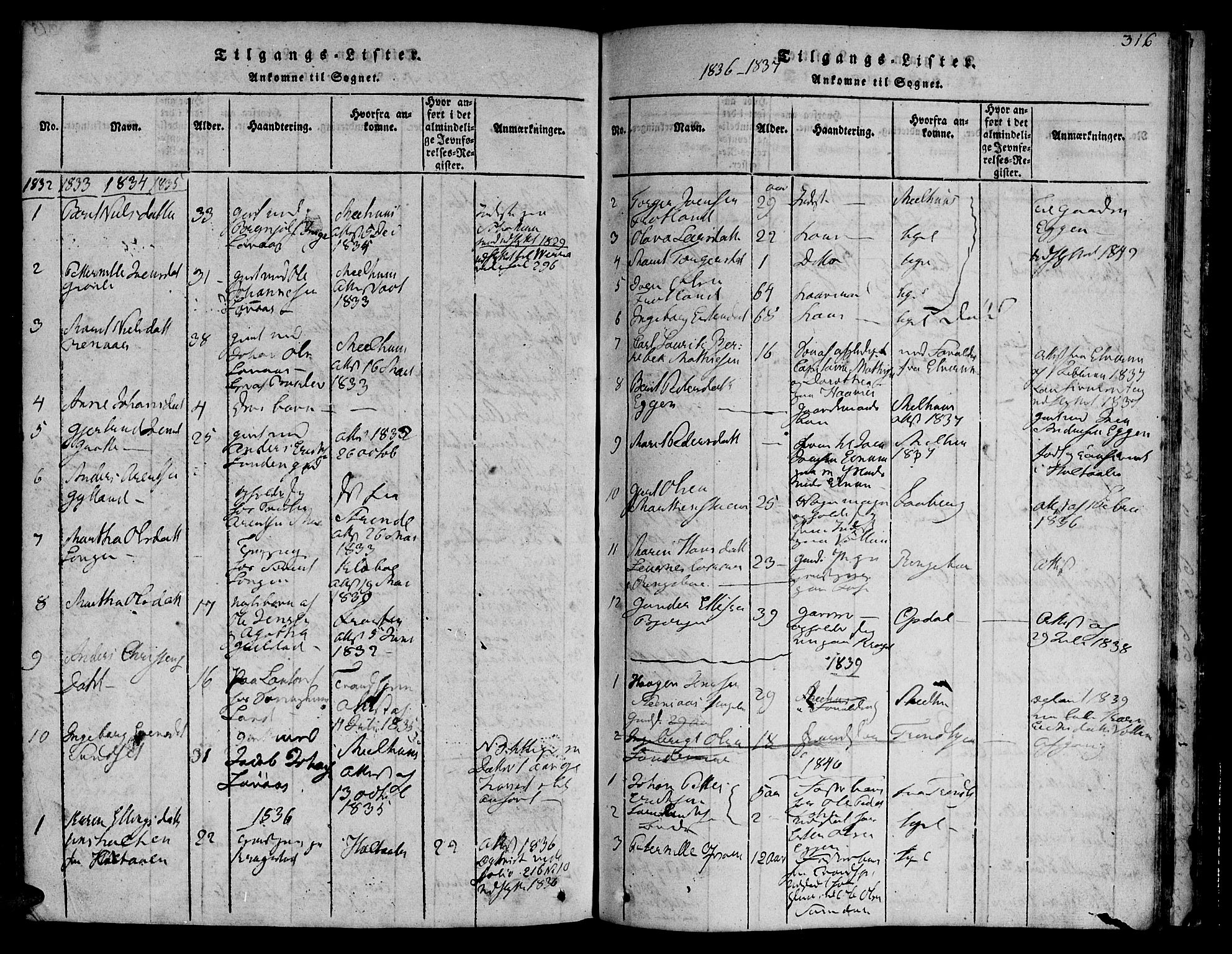 Ministerialprotokoller, klokkerbøker og fødselsregistre - Sør-Trøndelag, SAT/A-1456/692/L1102: Parish register (official) no. 692A02, 1816-1842, p. 316