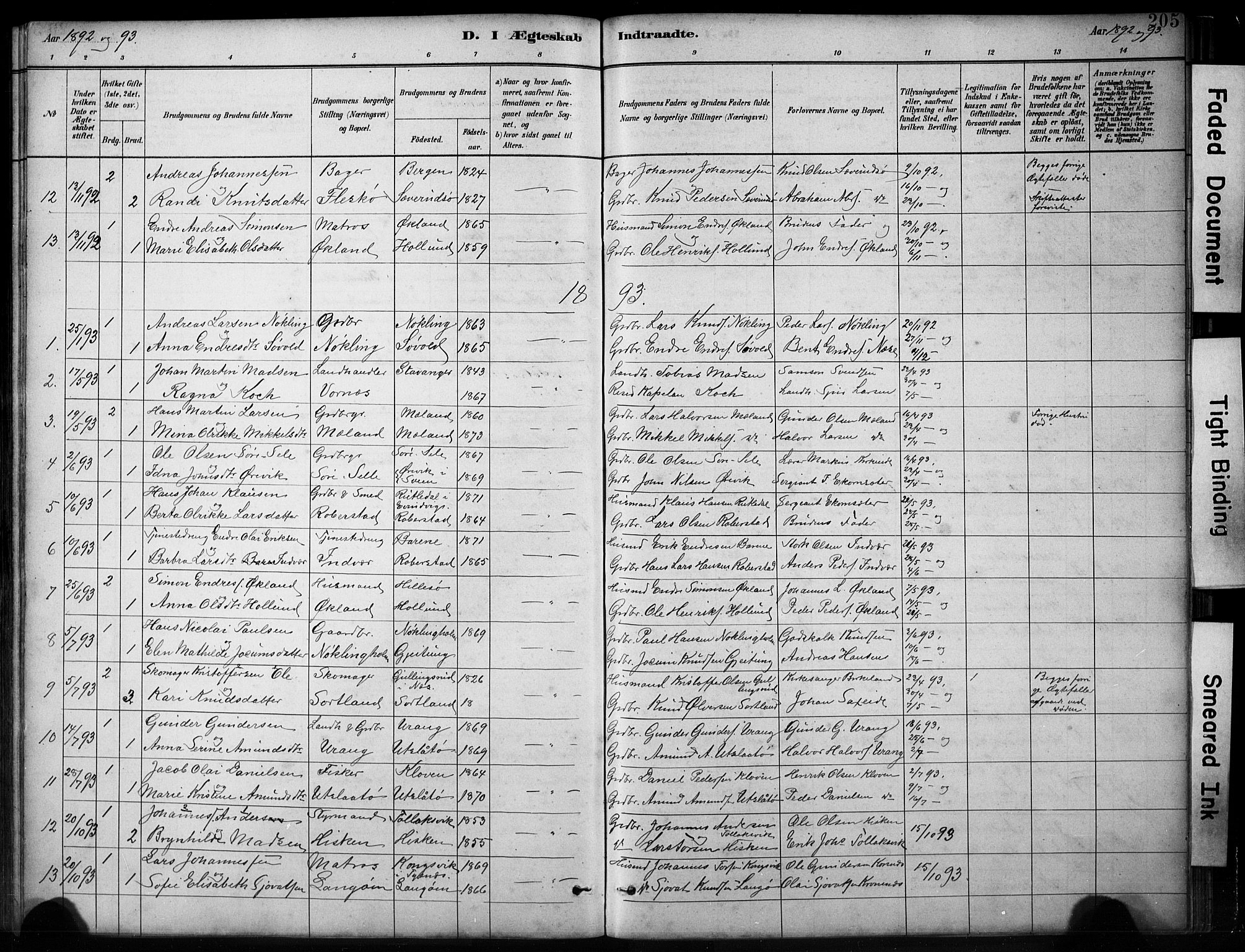 Finnås sokneprestembete, SAB/A-99925/H/Ha/Hab/Habb/L0003: Parish register (copy) no. B 3, 1882-1897, p. 205
