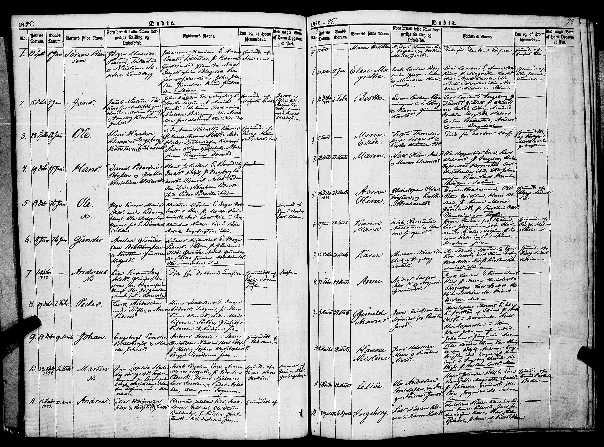 Gjerpen kirkebøker, SAKO/A-265/F/Fa/L0007a: Parish register (official) no. I 7A, 1834-1857, p. 78