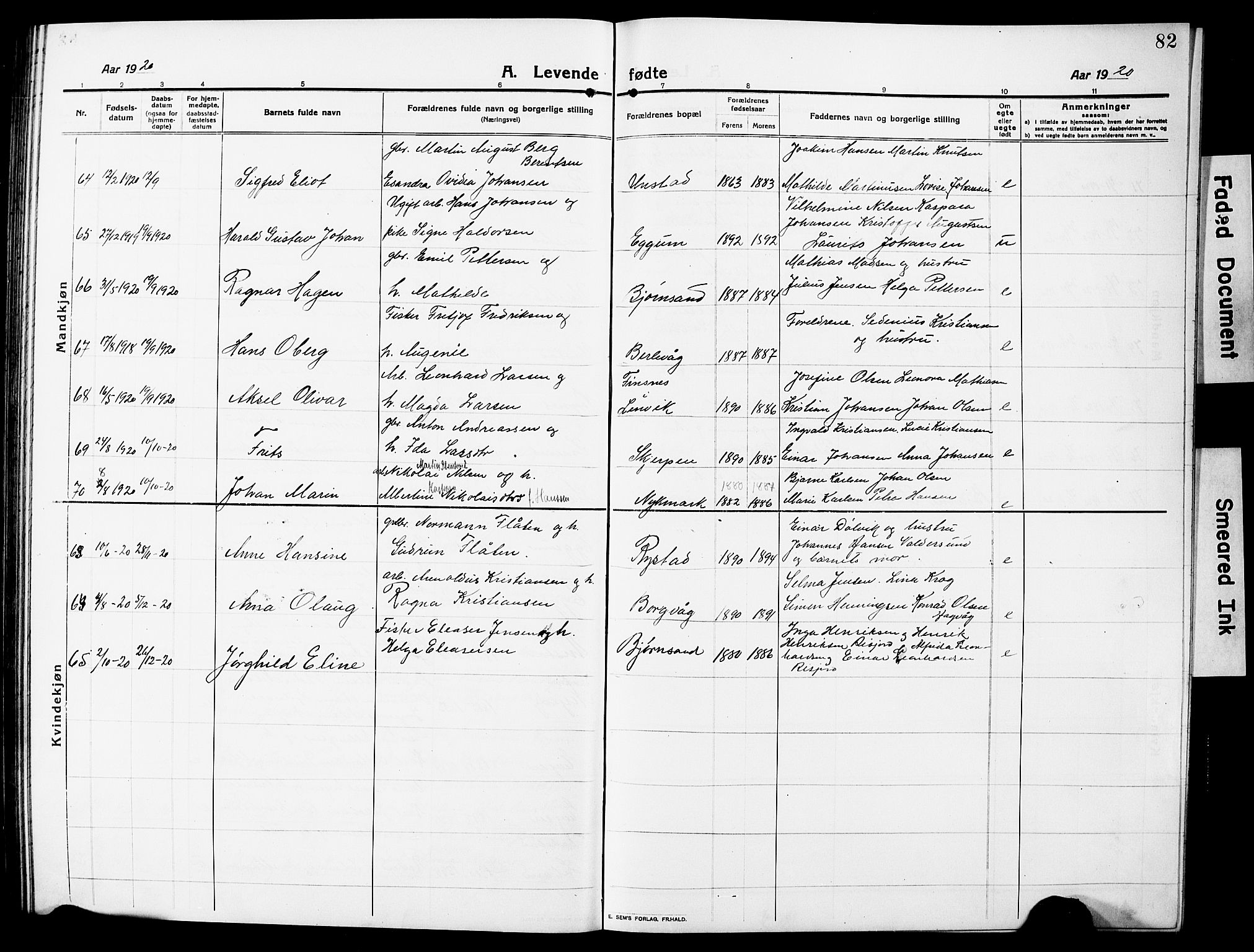 Ministerialprotokoller, klokkerbøker og fødselsregistre - Nordland, SAT/A-1459/880/L1142: Parish register (copy) no. 880C04, 1913-1930, p. 82