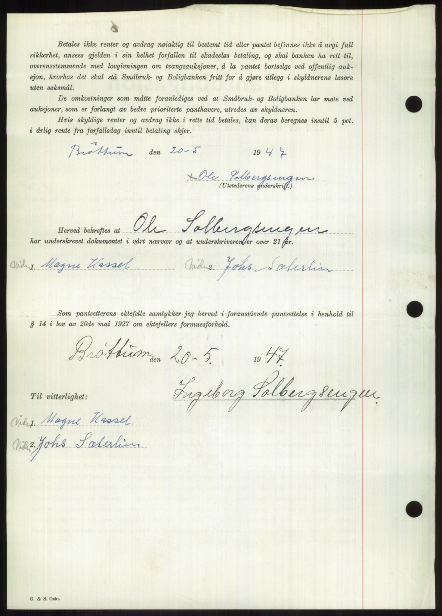 Nord-Hedmark sorenskriveri, SAH/TING-012/H/Hb/Hbf/L0013: Mortgage book no. B13, 1947-1947, Diary no: : 1376/1947