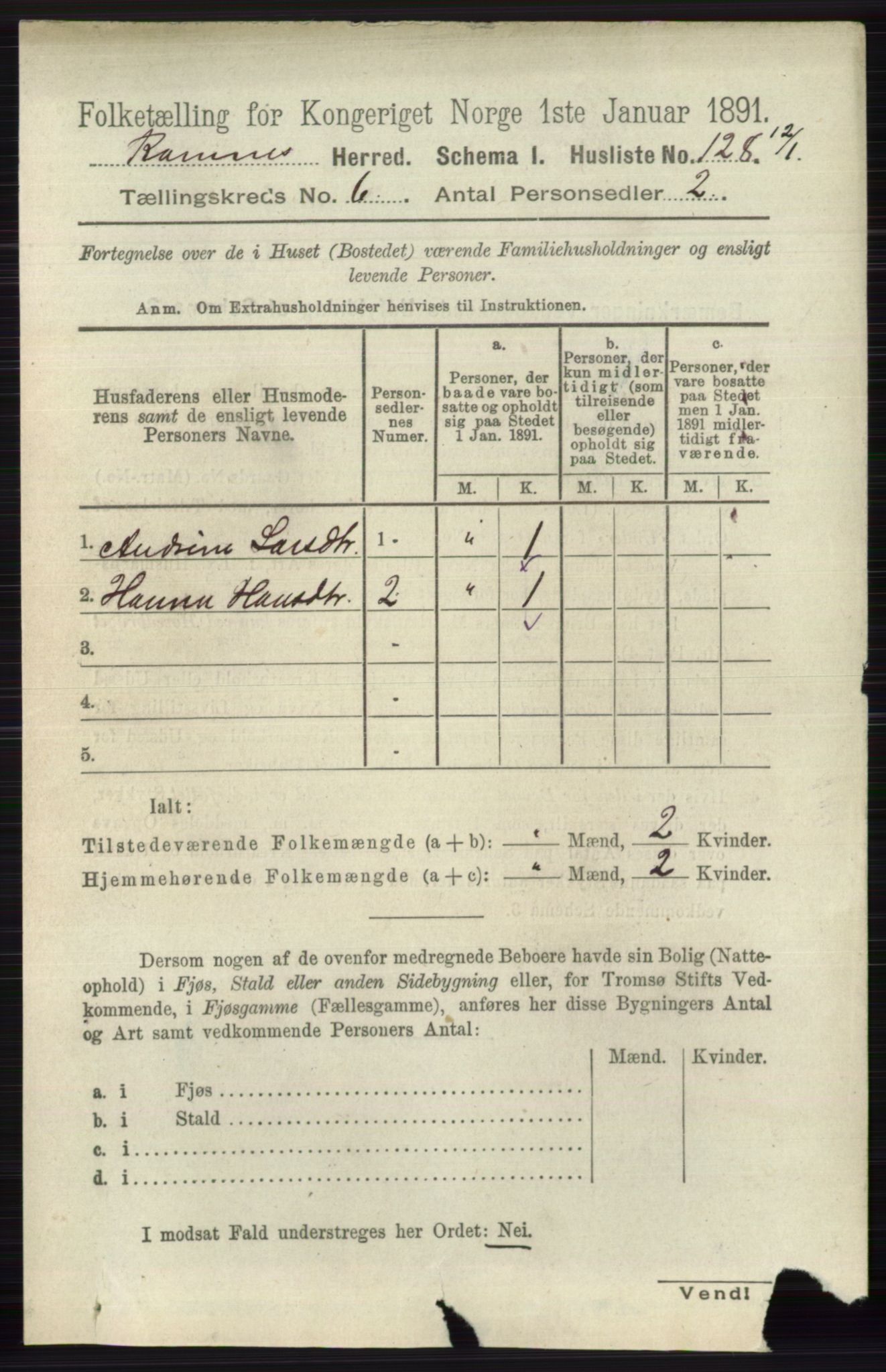 RA, 1891 census for 0718 Ramnes, 1891, p. 3317