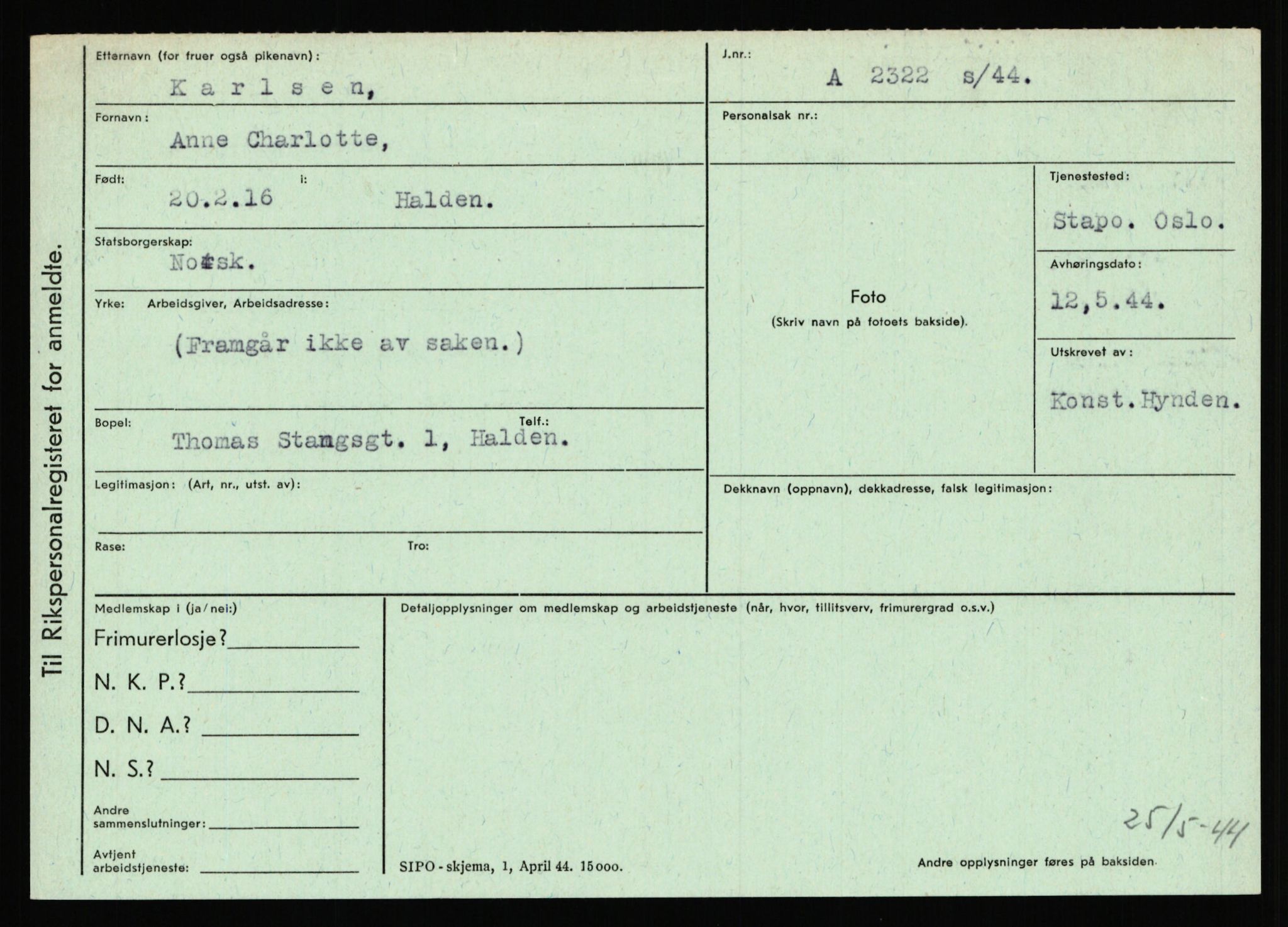 Statspolitiet - Hovedkontoret / Osloavdelingen, AV/RA-S-1329/C/Ca/L0008: Johan(nes)sen - Knoph, 1943-1945, p. 3296