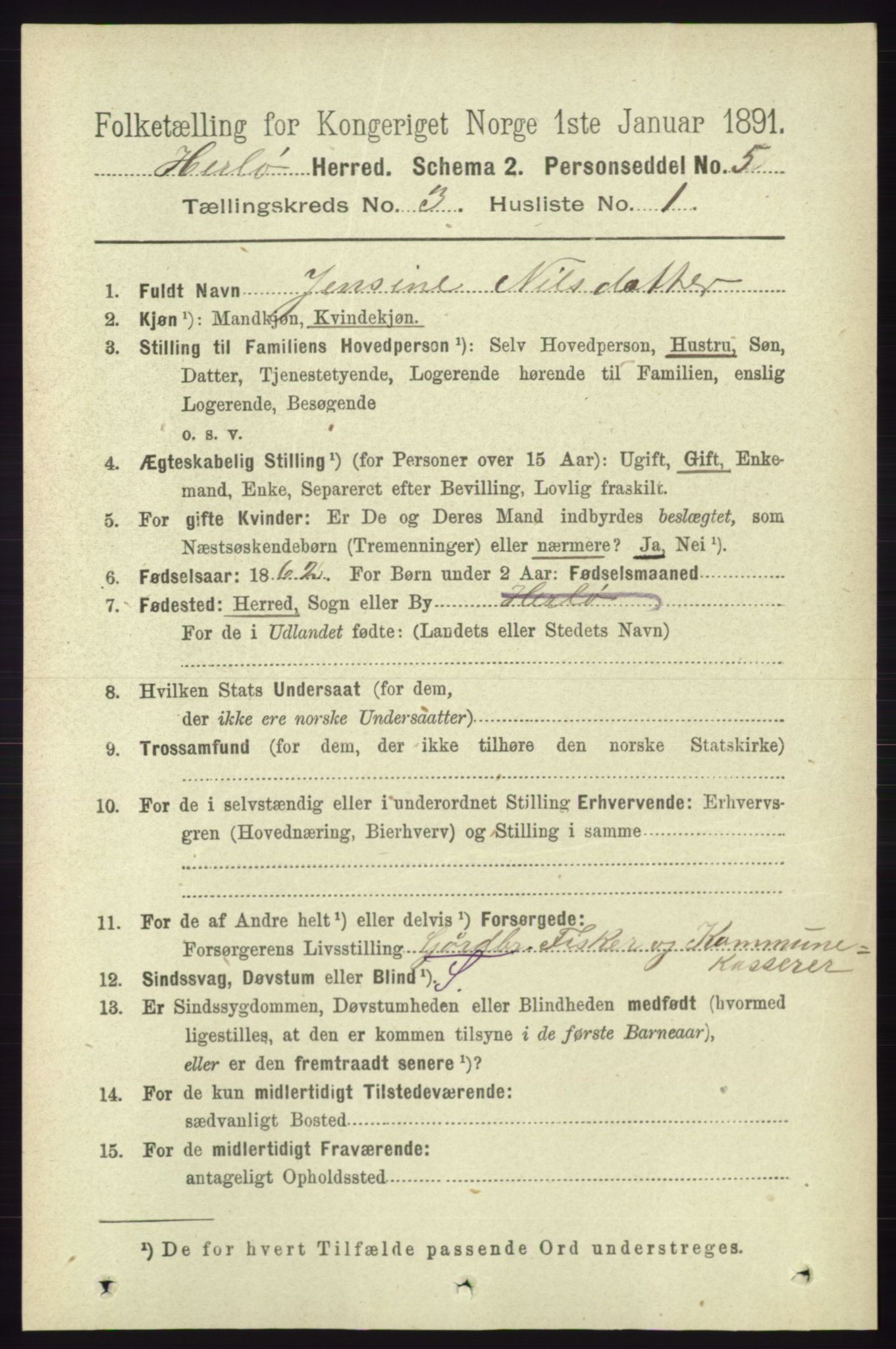 RA, 1891 census for 1258 Herdla, 1891, p. 1086