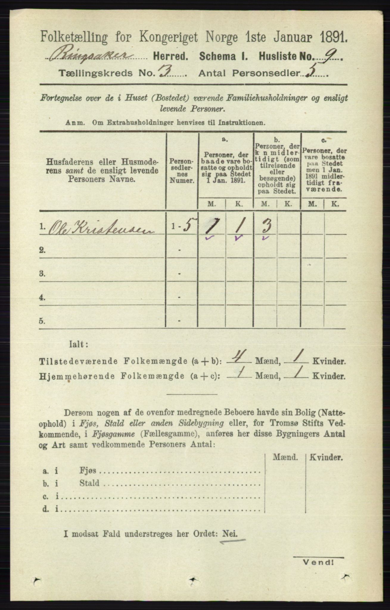 RA, 1891 census for 0412 Ringsaker, 1891, p. 1170