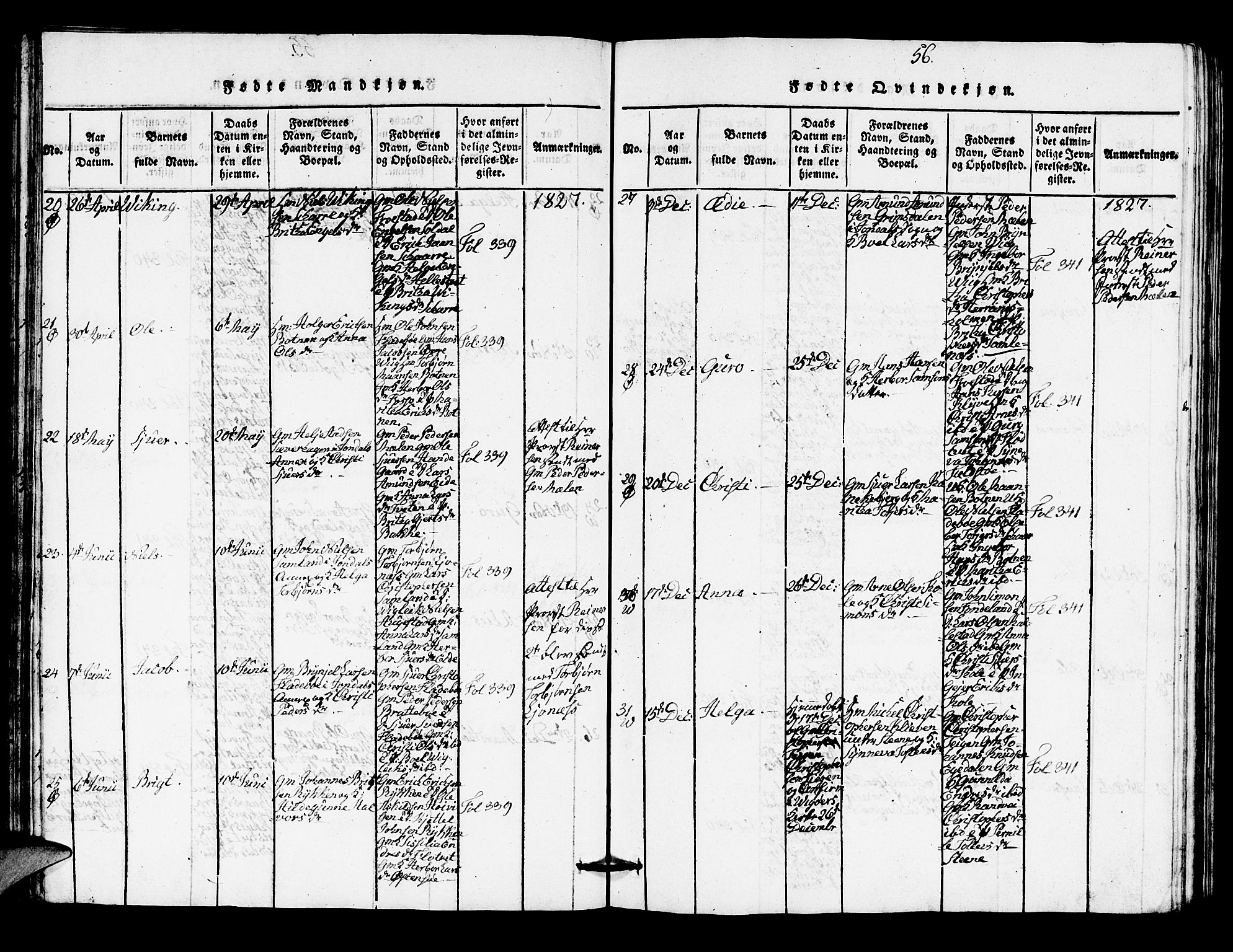 Kvam sokneprestembete, AV/SAB-A-76201/H/Hab: Parish register (copy) no. A 1, 1818-1832, p. 56