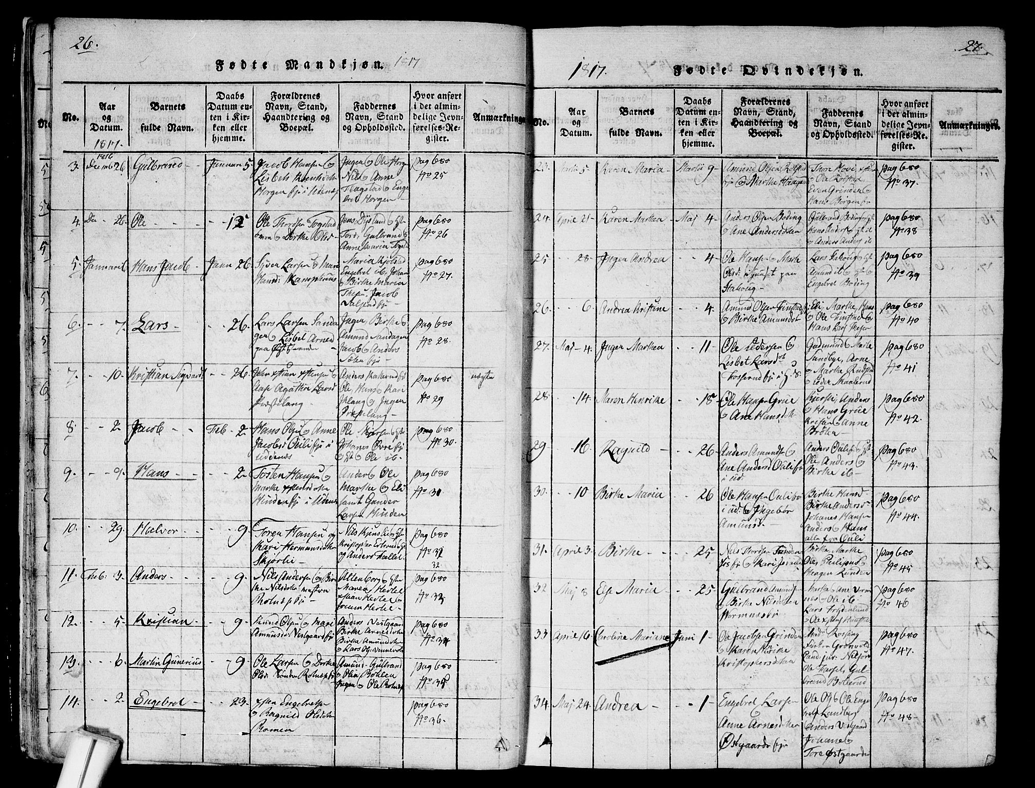 Nes prestekontor Kirkebøker, AV/SAO-A-10410/G/Ga/L0001: Parish register (copy) no. I 1, 1815-1835, p. 26-27