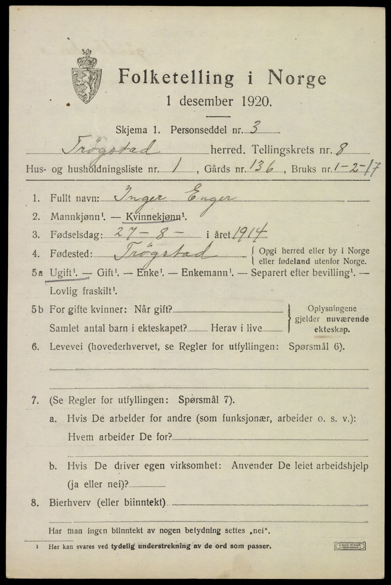 SAO, 1920 census for Trøgstad, 1920, p. 8430