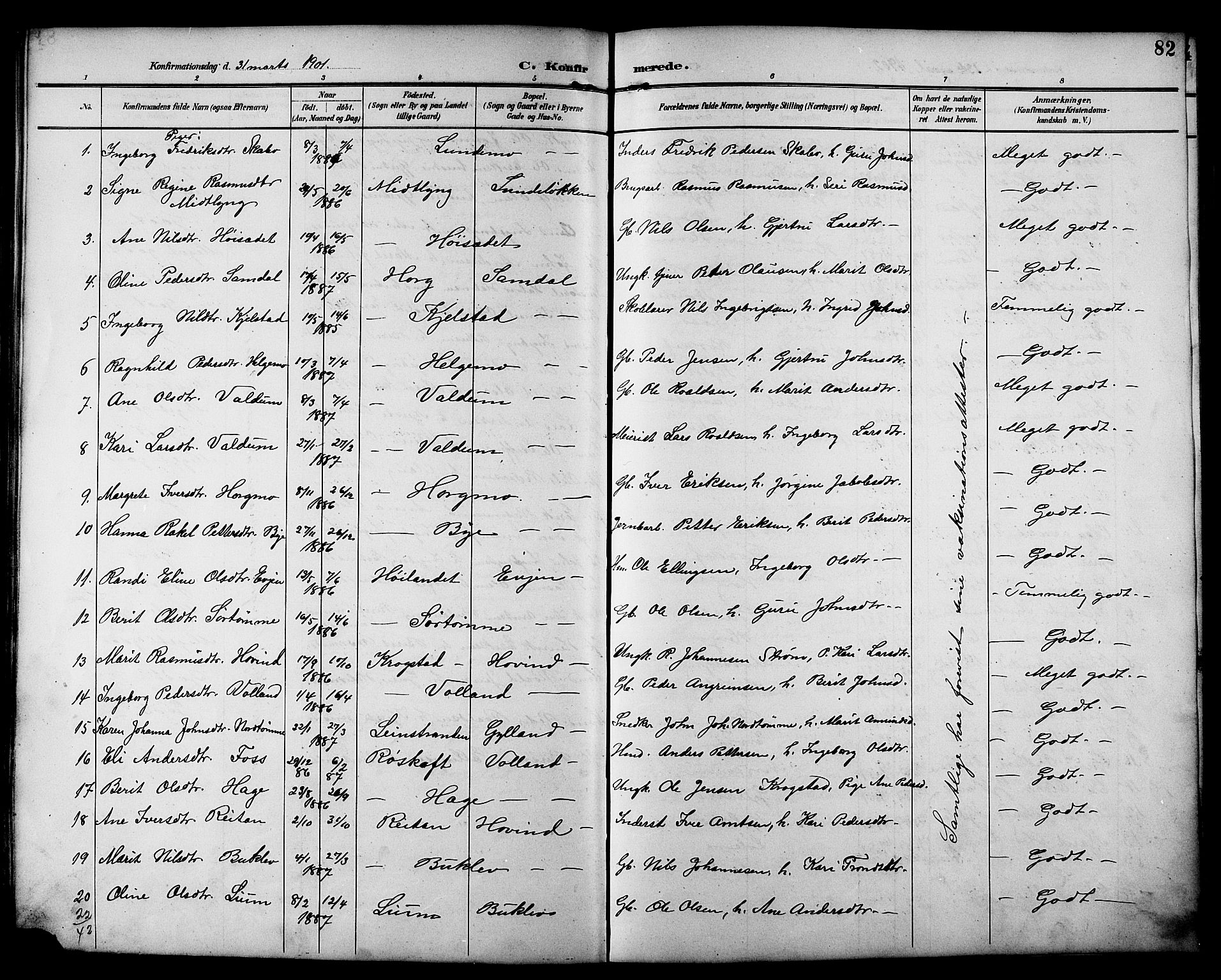 Ministerialprotokoller, klokkerbøker og fødselsregistre - Sør-Trøndelag, AV/SAT-A-1456/692/L1111: Parish register (copy) no. 692C06, 1890-1904, p. 82