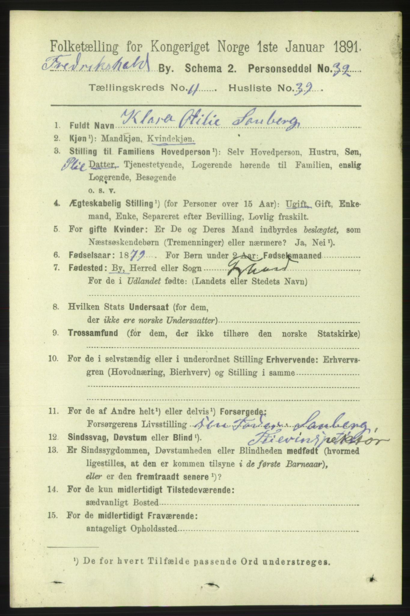 RA, 1891 census for 0101 Fredrikshald, 1891, p. 8209