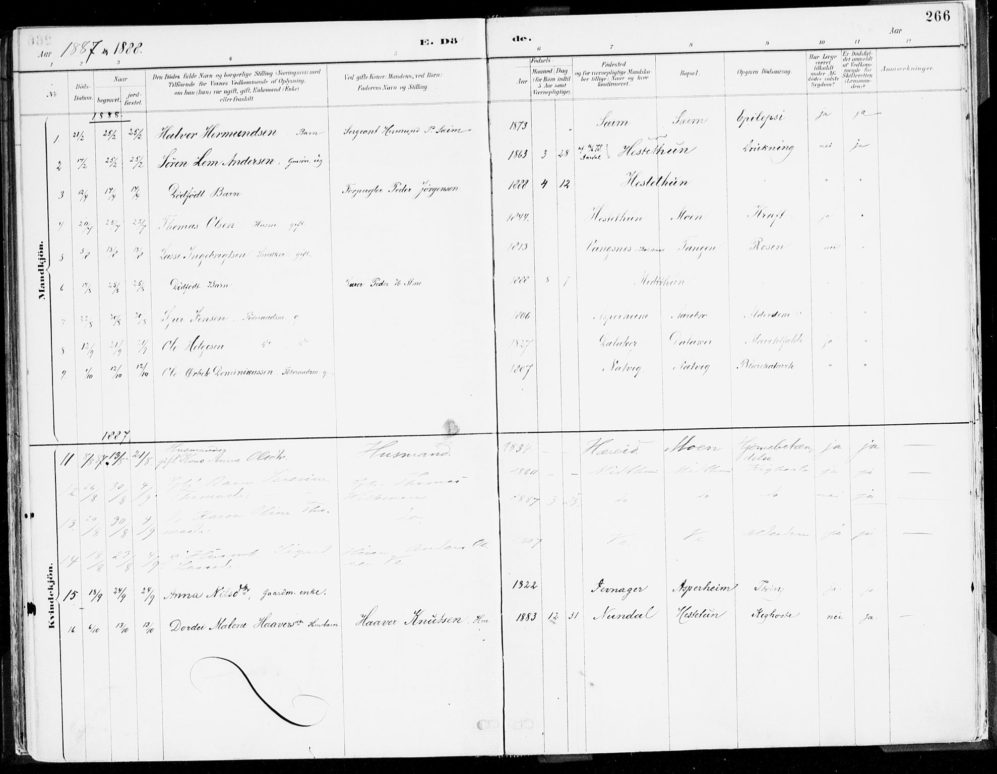 Årdal sokneprestembete, SAB/A-81701: Parish register (official) no. A 5, 1887-1917, p. 266