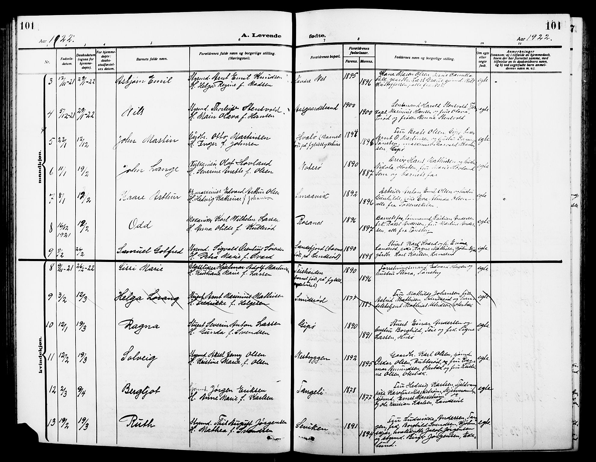 Nøtterøy kirkebøker, AV/SAKO-A-354/G/Ga/L0005: Parish register (copy) no. I 5, 1910-1924, p. 101