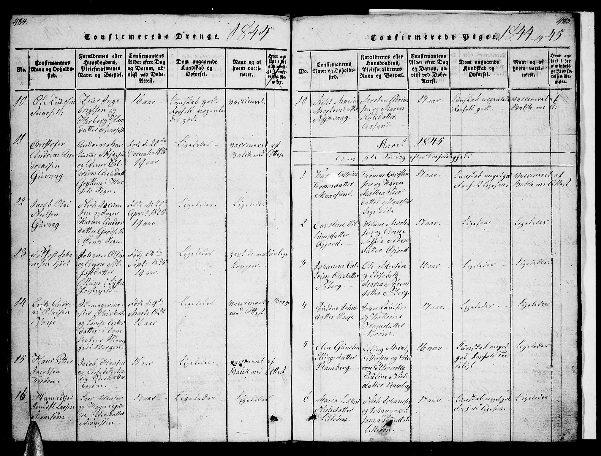 Ministerialprotokoller, klokkerbøker og fødselsregistre - Nordland, AV/SAT-A-1459/891/L1312: Parish register (copy) no. 891C01, 1820-1856, p. 484-485