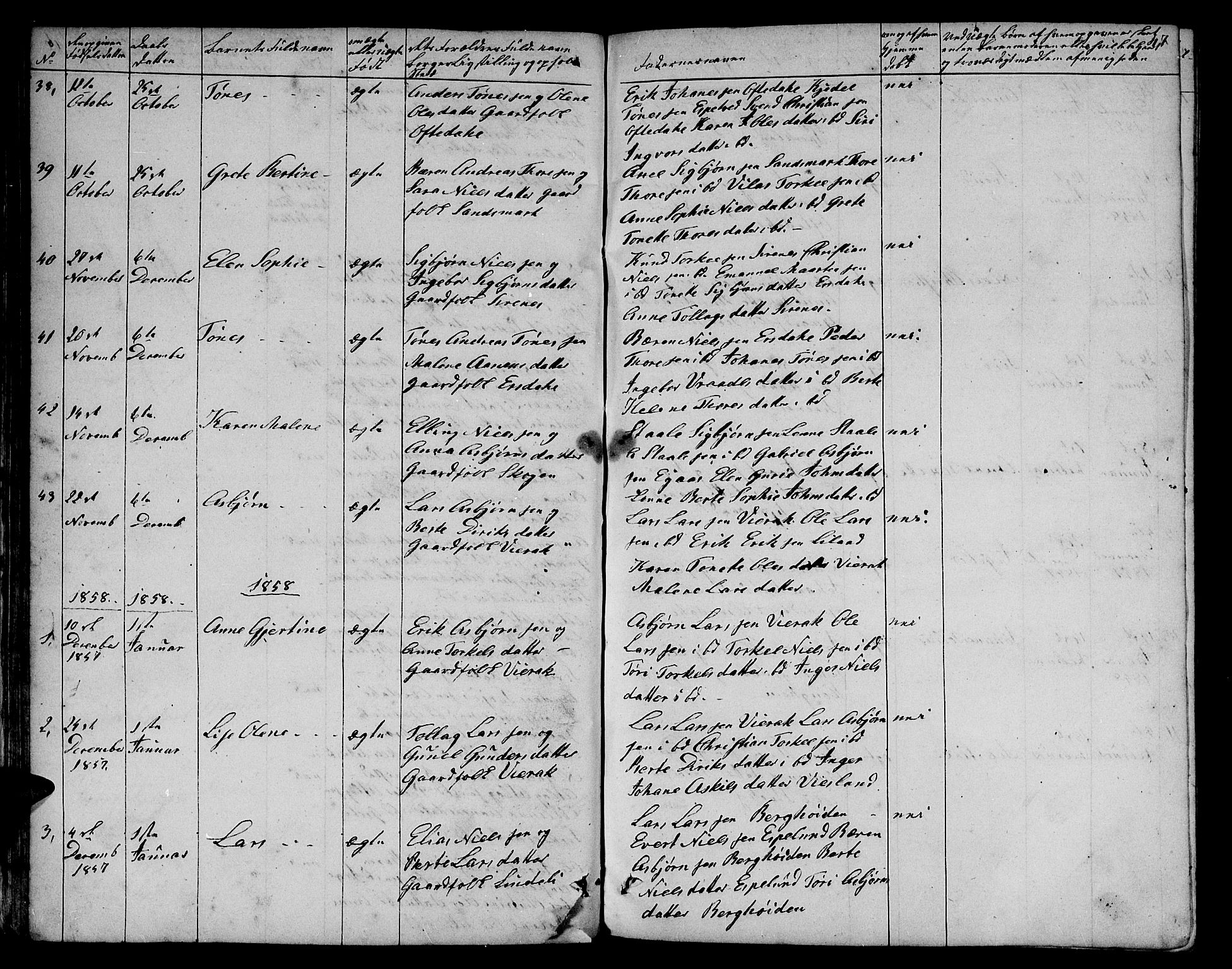 Bakke sokneprestkontor, SAK/1111-0002/F/Fb/Fba/L0001: Parish register (copy) no. B 1, 1849-1879, p. 47