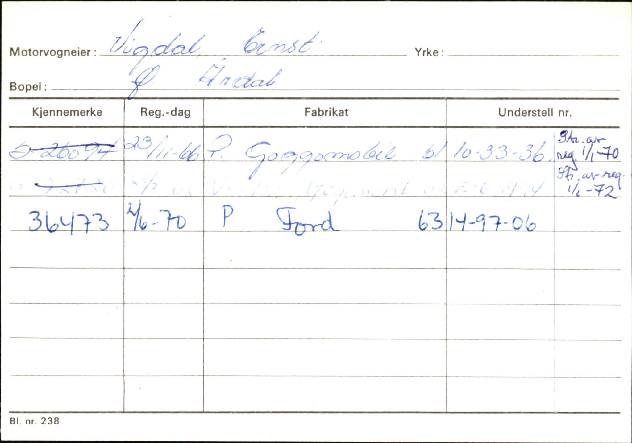 Statens vegvesen, Sogn og Fjordane vegkontor, SAB/A-5301/4/F/L0146: Registerkort Årdal R-Å samt diverse kort, 1945-1975, p. 1196