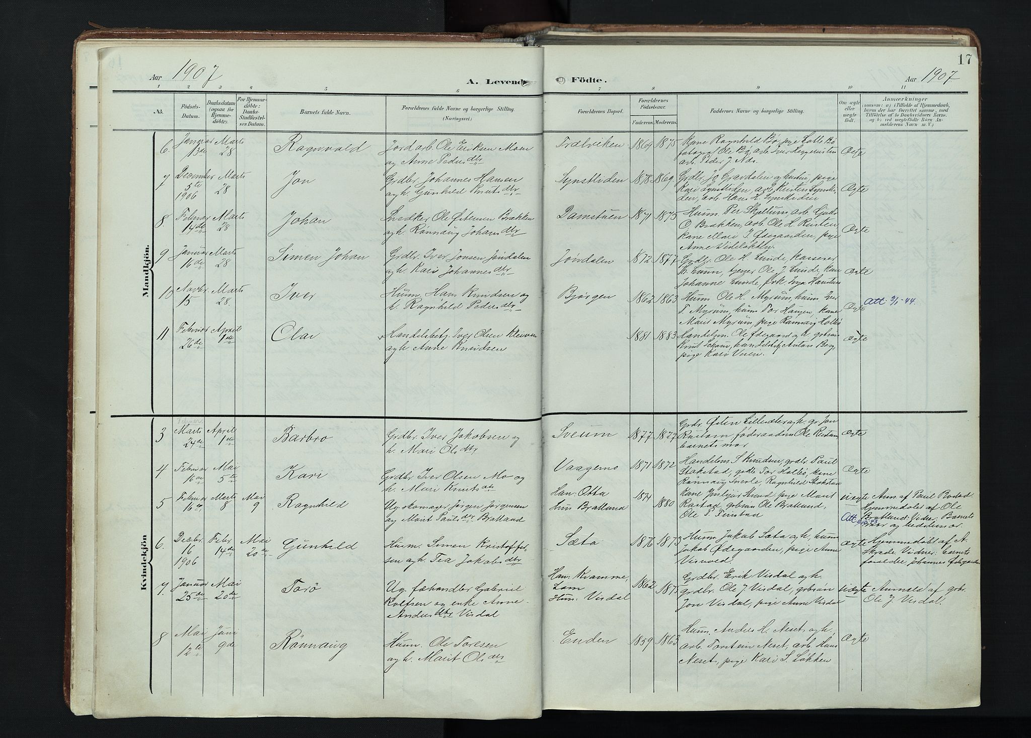 Vågå prestekontor, AV/SAH-PREST-076/H/Ha/Haa/L0011: Parish register (official) no. 11, 1905-1924, p. 17