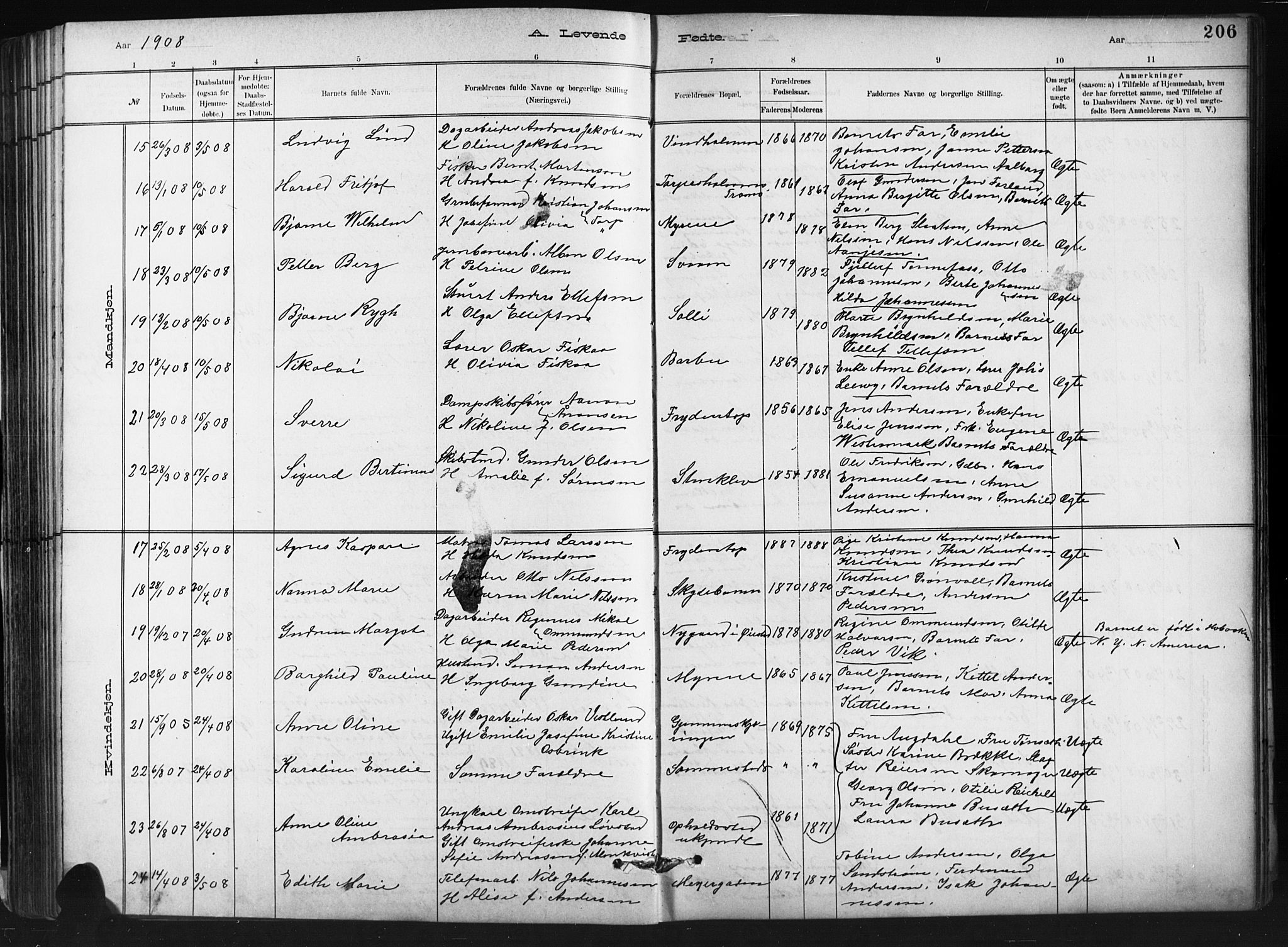 Barbu sokneprestkontor, SAK/1111-0003/F/Fb/L0002: Parish register (copy) no. B 2, 1890-1922, p. 206