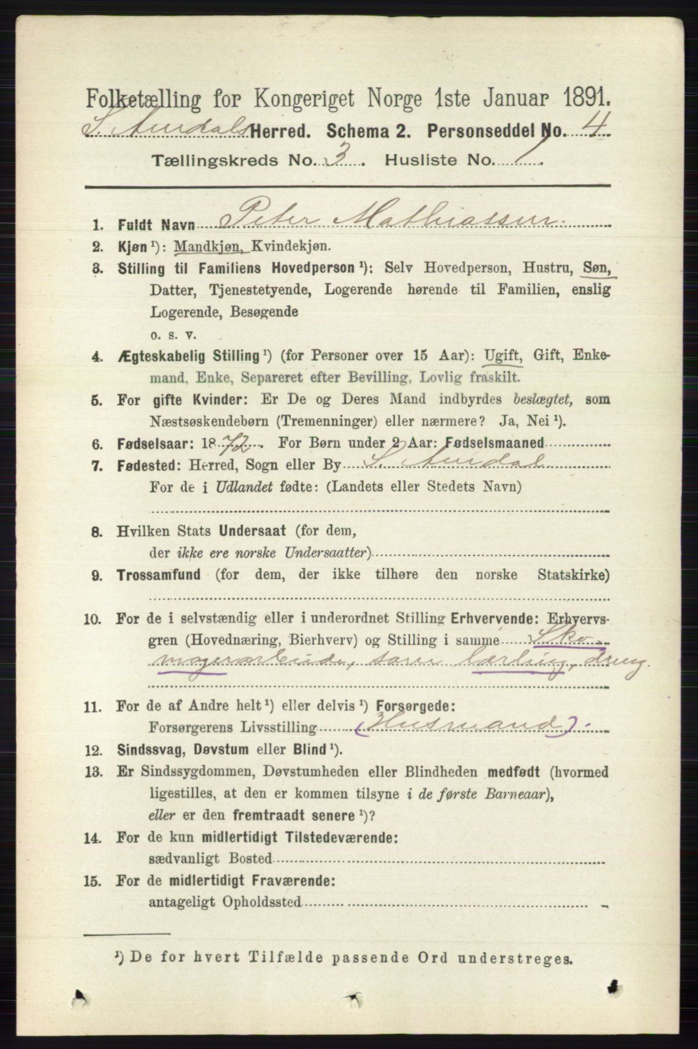 RA, 1891 census for 0540 Sør-Aurdal, 1891, p. 1672