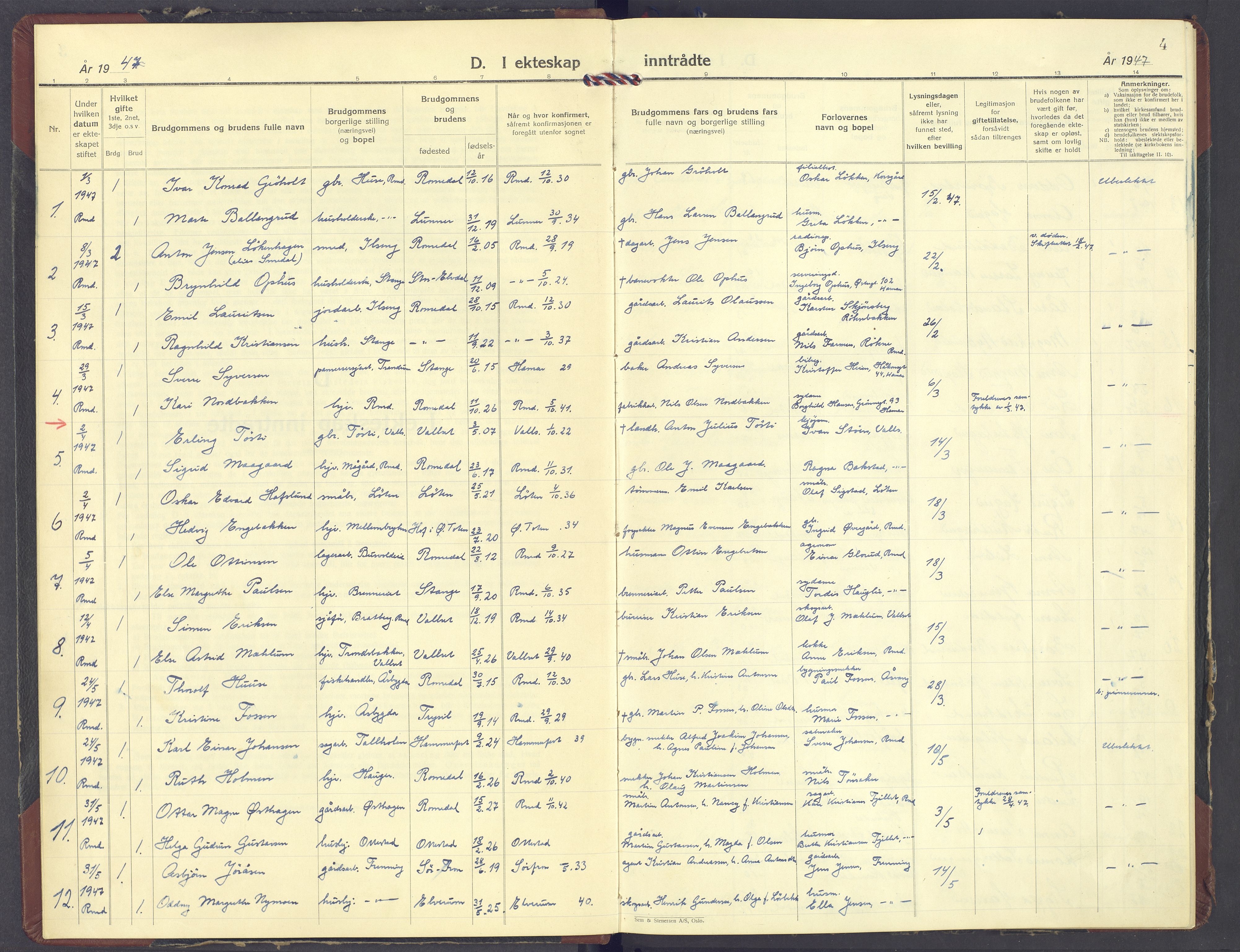 Romedal prestekontor, AV/SAH-PREST-004/K/L0015: Parish register (official) no. 15, 1947-1979, p. 4