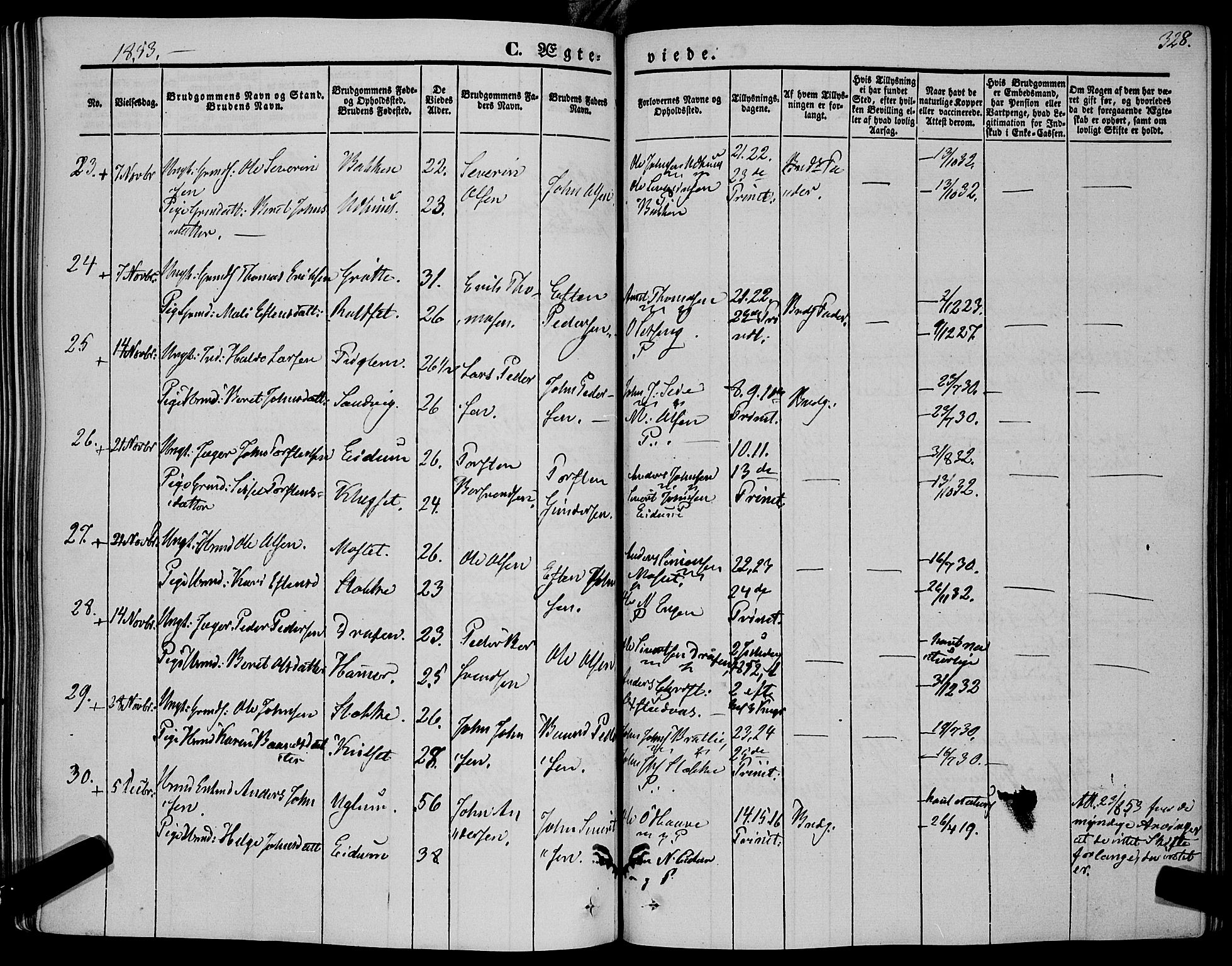 Ministerialprotokoller, klokkerbøker og fødselsregistre - Sør-Trøndelag, SAT/A-1456/695/L1145: Parish register (official) no. 695A06 /1, 1843-1859, p. 328