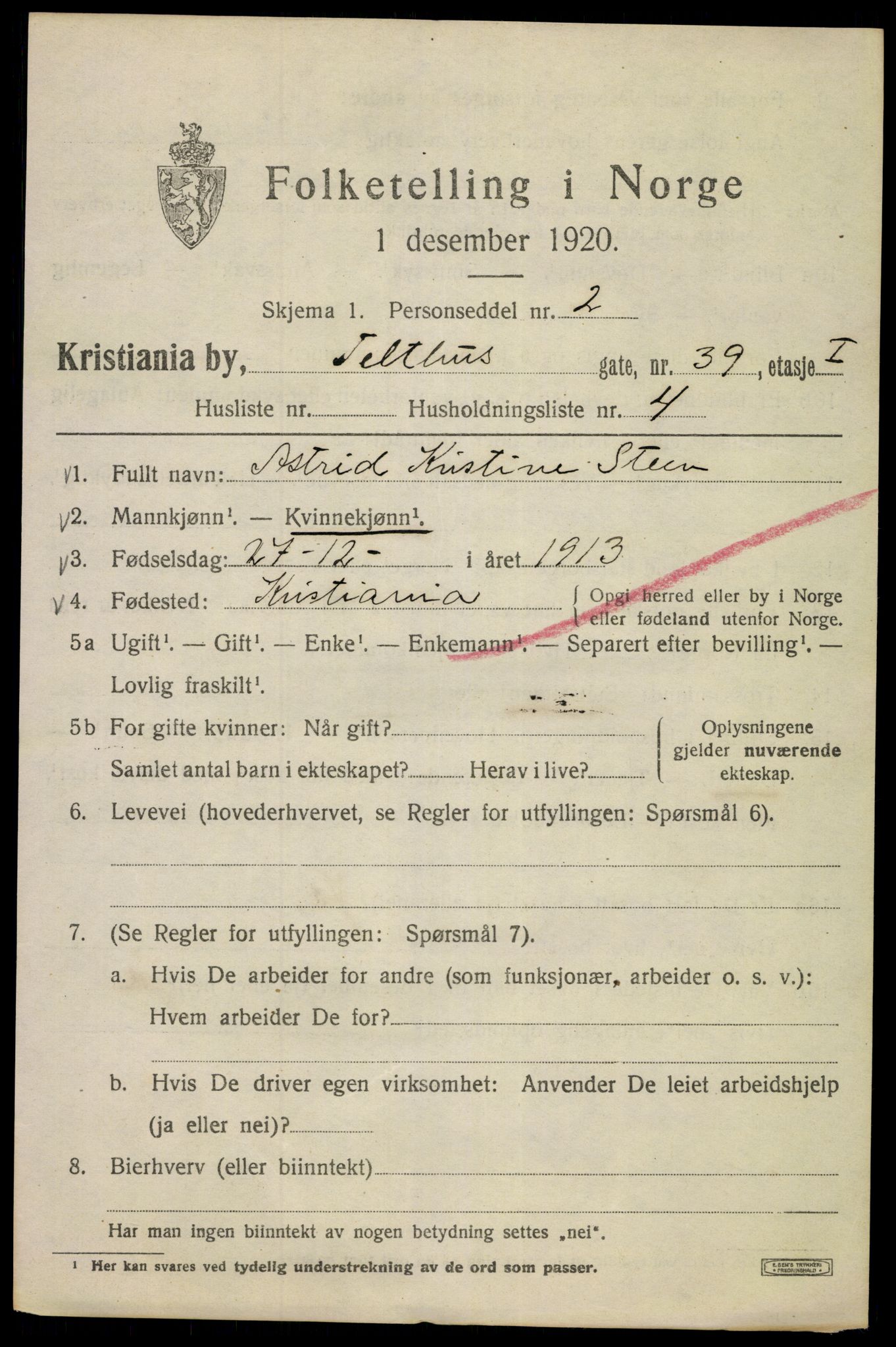 SAO, 1920 census for Kristiania, 1920, p. 565645