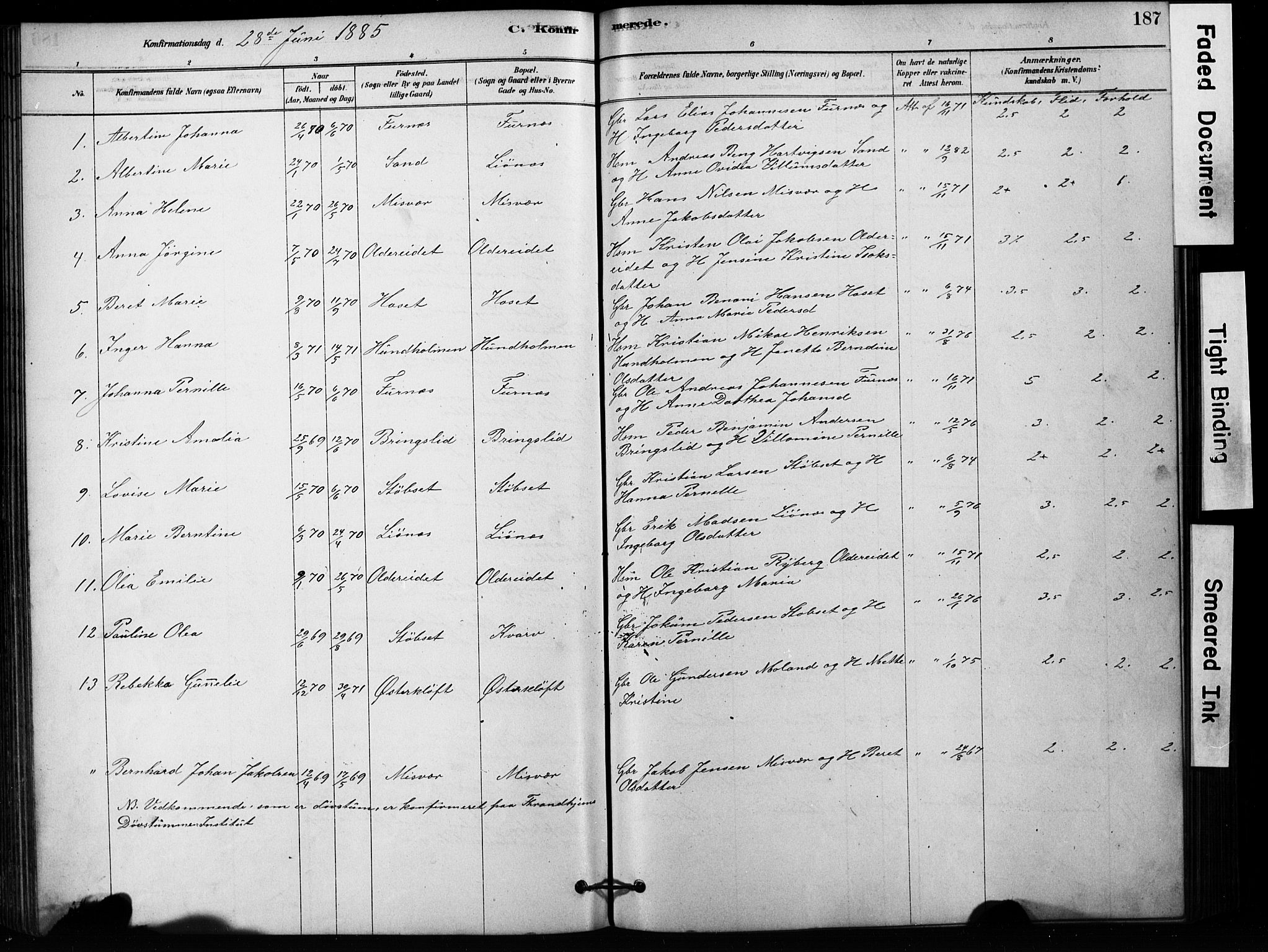 Ministerialprotokoller, klokkerbøker og fødselsregistre - Nordland, AV/SAT-A-1459/852/L0754: Parish register (copy) no. 852C05, 1878-1894, p. 187