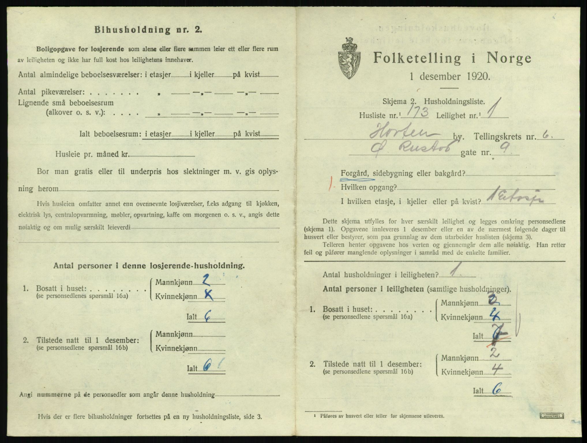 SAKO, 1920 census for Horten, 1920, p. 7069