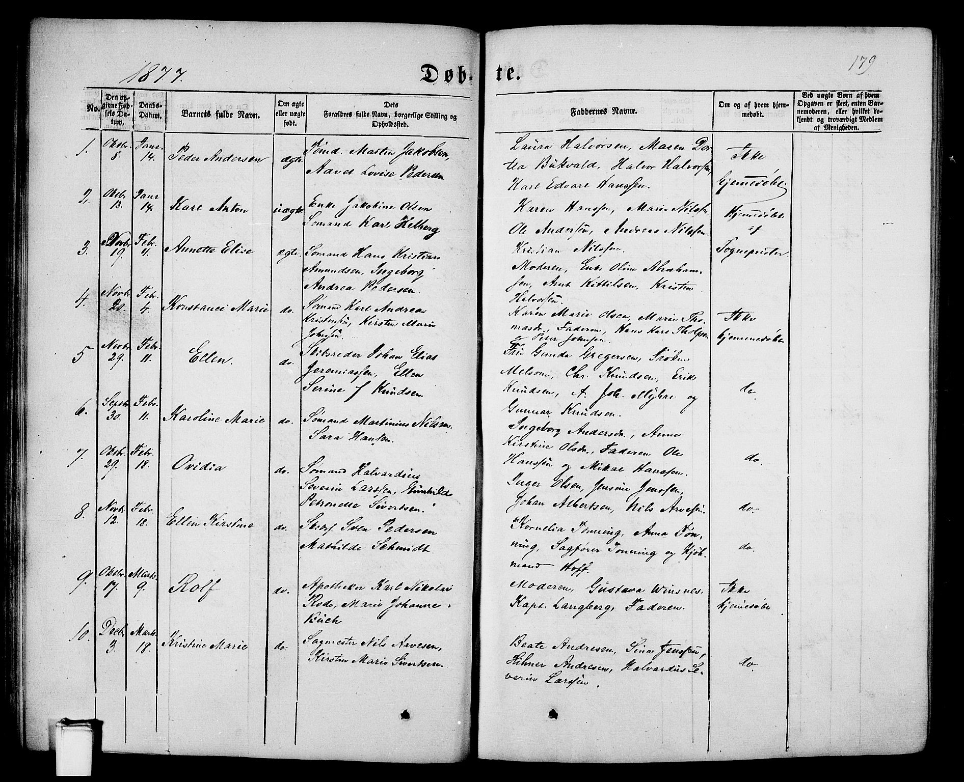 Porsgrunn kirkebøker , SAKO/A-104/G/Gb/L0004: Parish register (copy) no. II 4, 1853-1882, p. 179