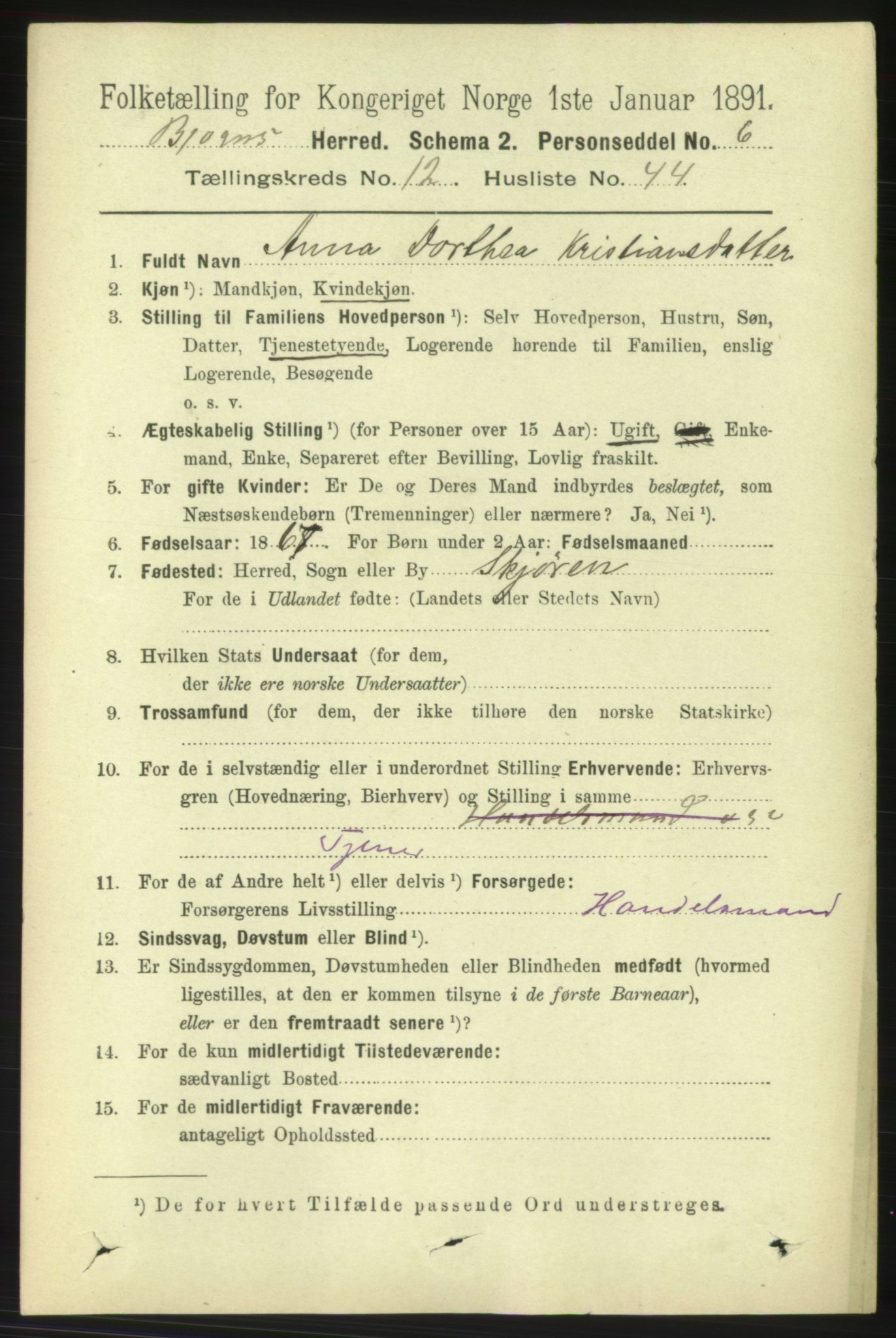 RA, 1891 census for 1627 Bjugn, 1891, p. 3727