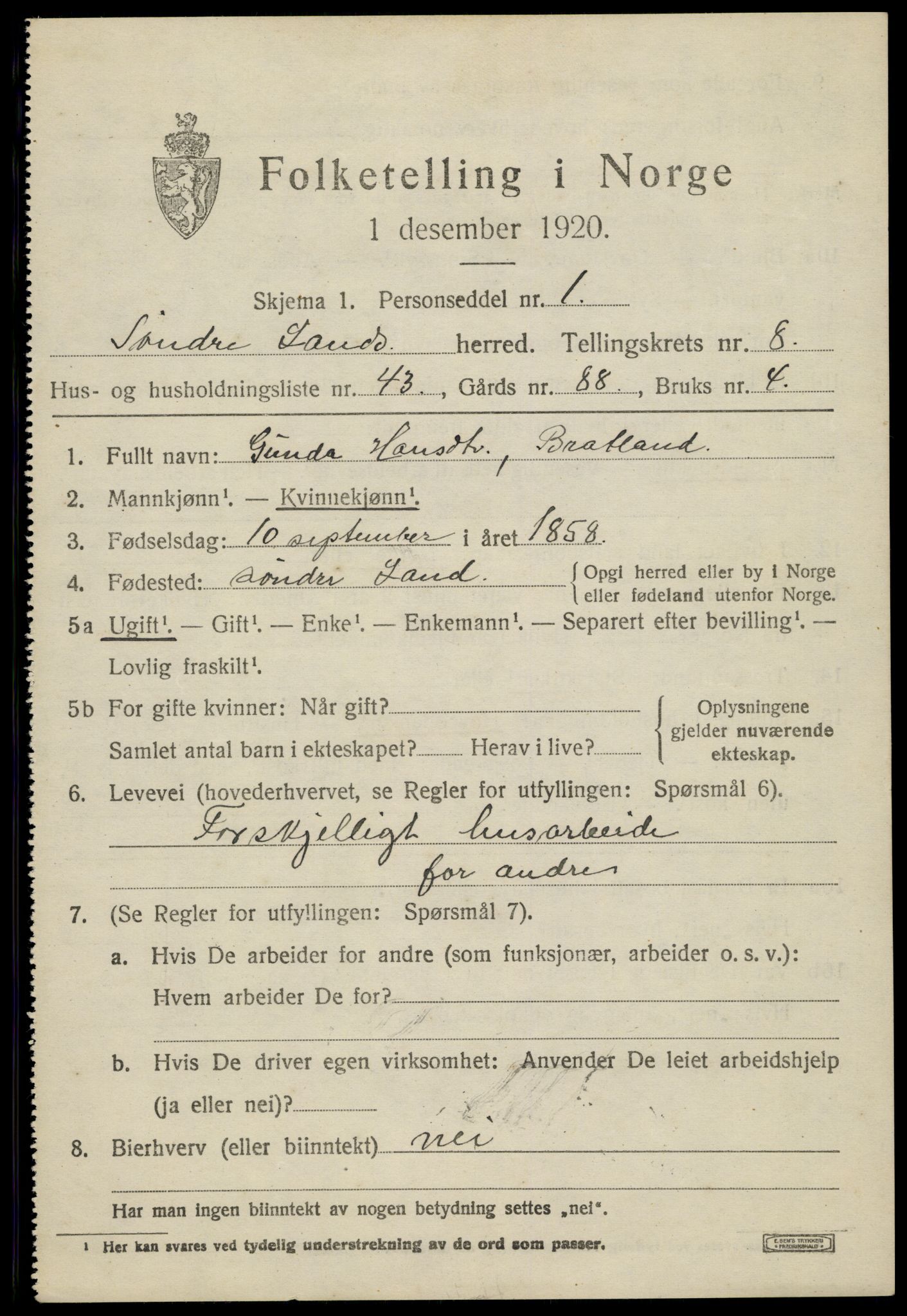 SAH, 1920 census for Søndre Land, 1920, p. 8175