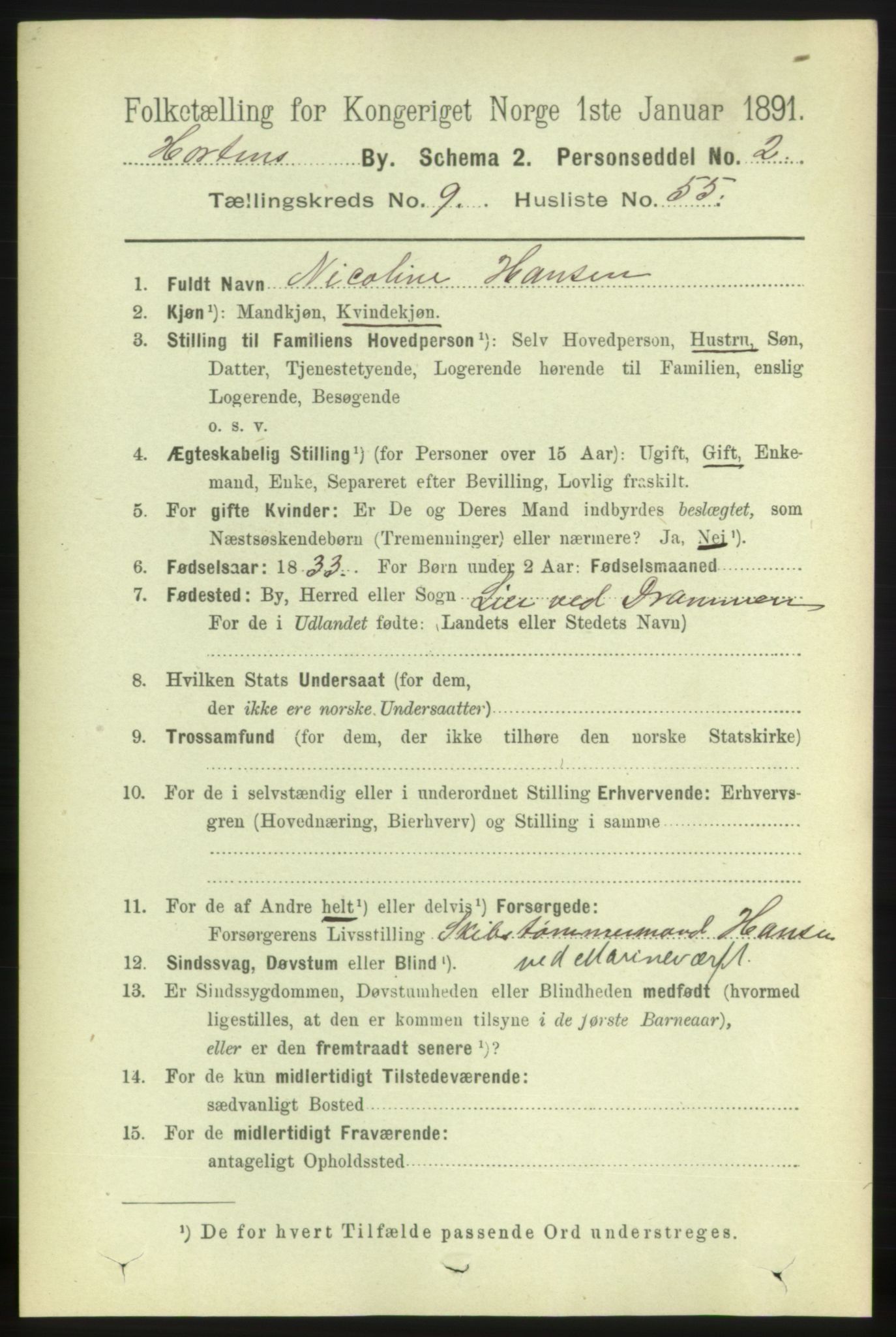 RA, 1891 census for 0703 Horten, 1891, p. 6147