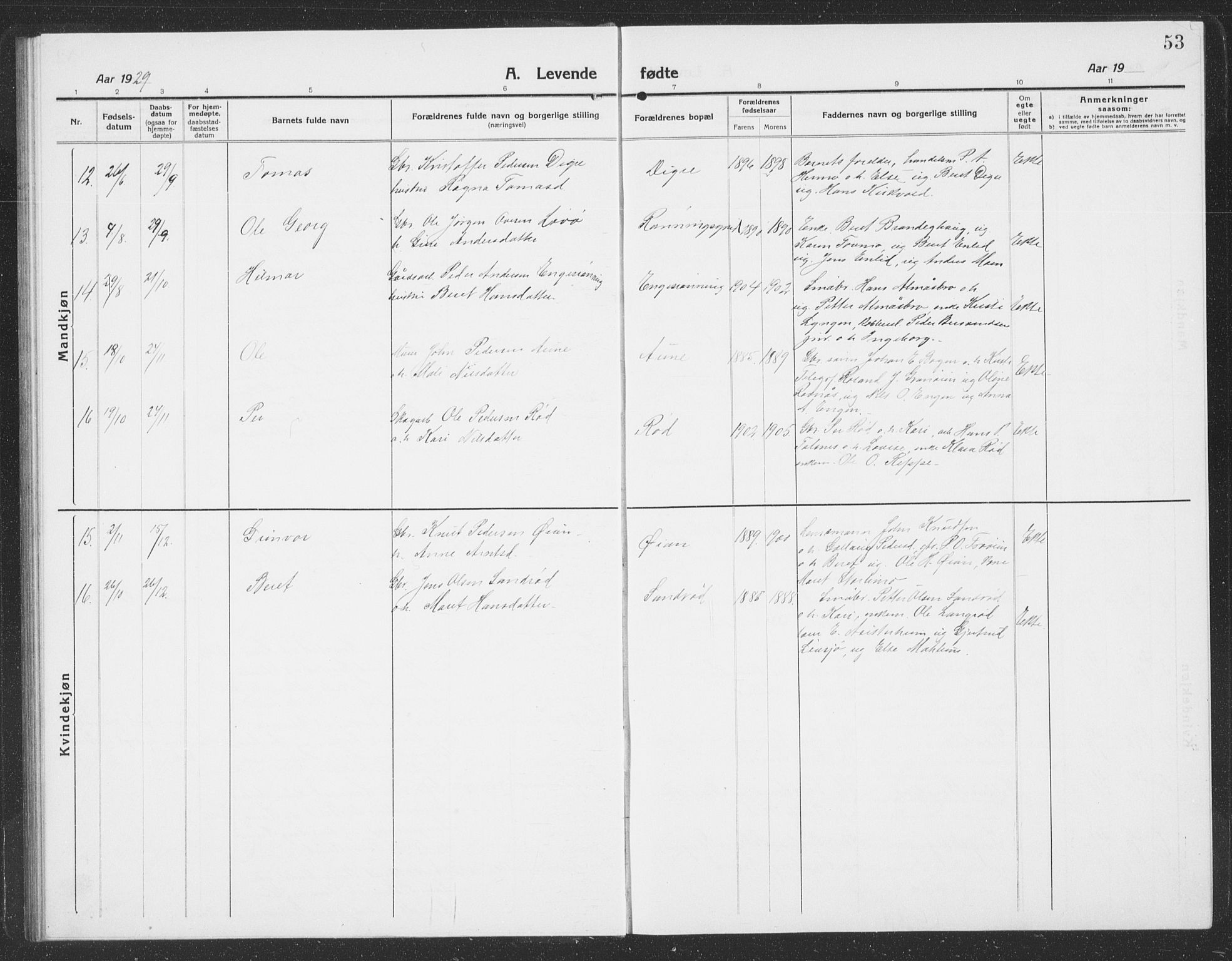 Ministerialprotokoller, klokkerbøker og fødselsregistre - Sør-Trøndelag, AV/SAT-A-1456/688/L1030: Parish register (copy) no. 688C05, 1916-1939, p. 53